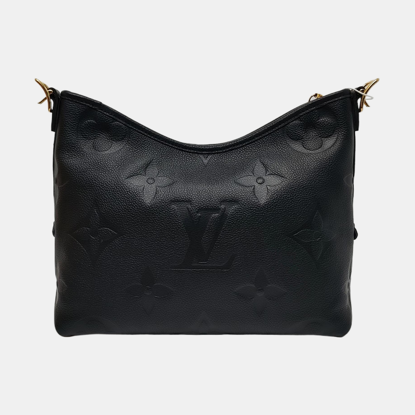 LOUIS VUITTON CARRYALL Small size black leather Monogram embossed black samurai crossbody bag, gold hardware, interior pocket, removable shoulder strap, complete accessories-(SKU)-967863888