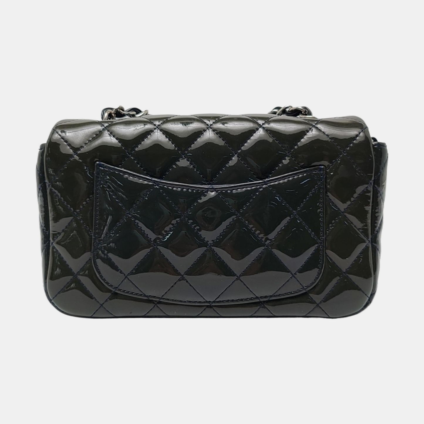 CHANEL CLASSIC FLAP Mini Deep Green Patent Leather Quilted Large Mini Shoulder Bag Silver Hardware 20 Clasp-(SKU)-968080127