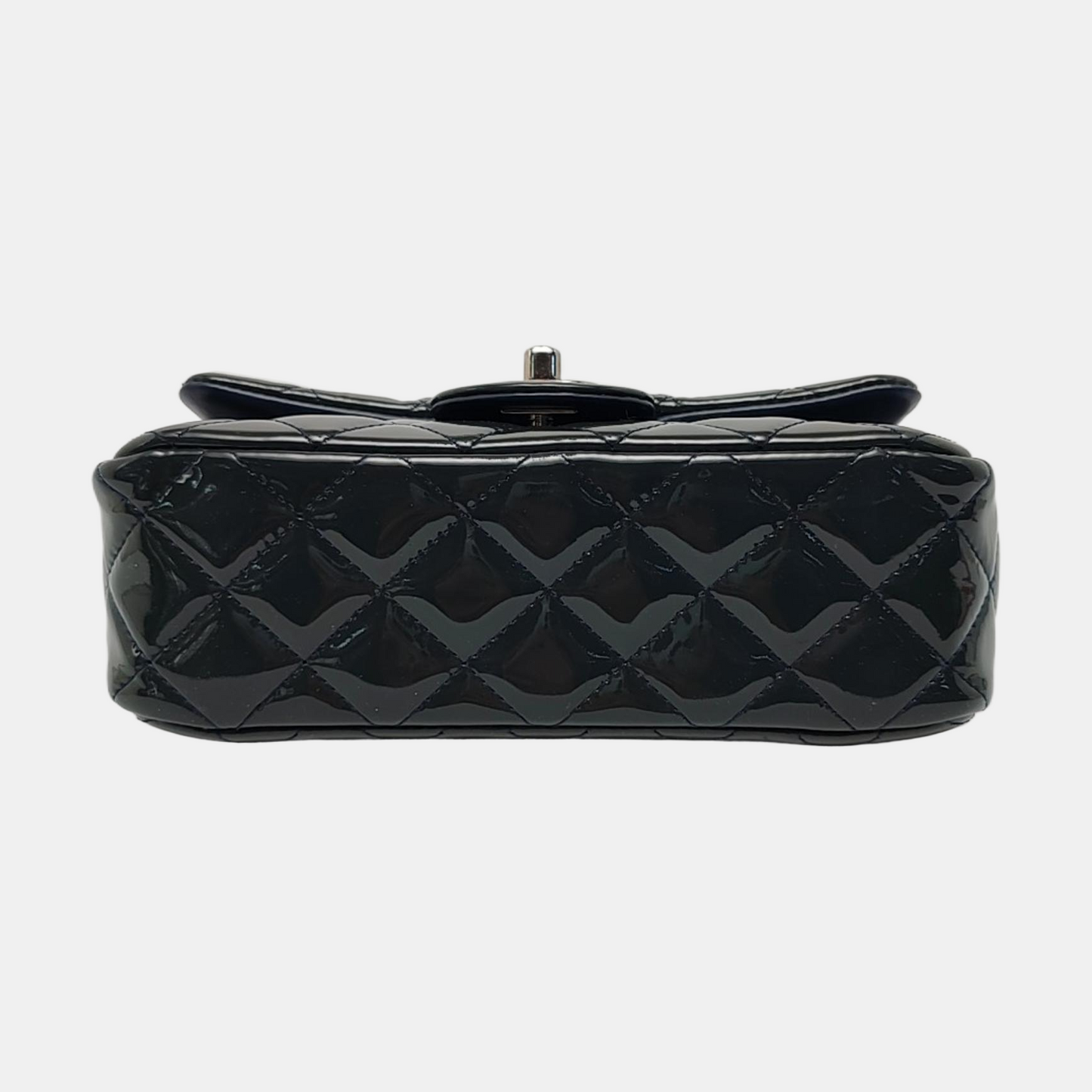 CHANEL CLASSIC FLAP Mini Deep Green Patent Leather Quilted Large Mini Shoulder Bag Silver Hardware 20 Clasp-(SKU)-968080127