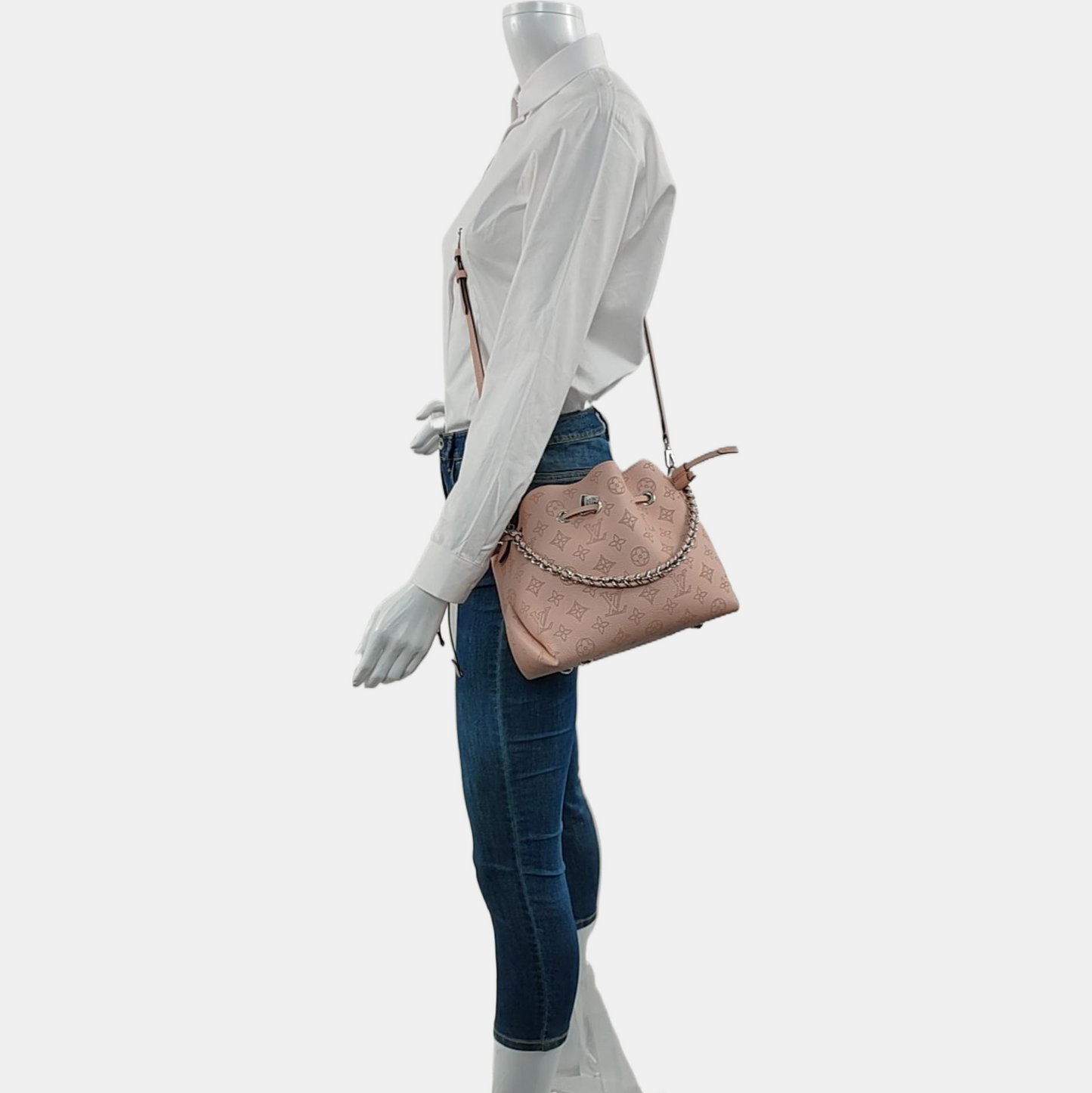 LOUIS VUITTON BELLA pink leather Monogram woven shoulder bag with 2 detachable straps, silver hardware-(SKU)-968037348
