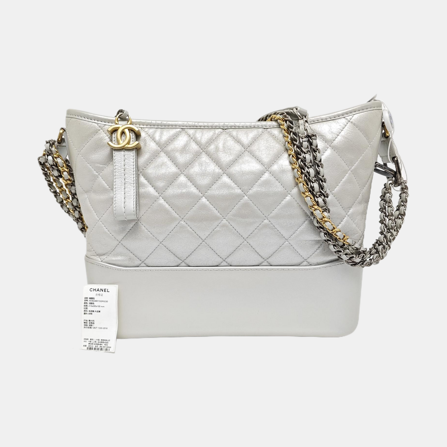 CHANEL GABRIELLE Medium Silver Calfskin Quilted Crossbody Shoulder Bag Detachable Strap-(SKU)-968143372