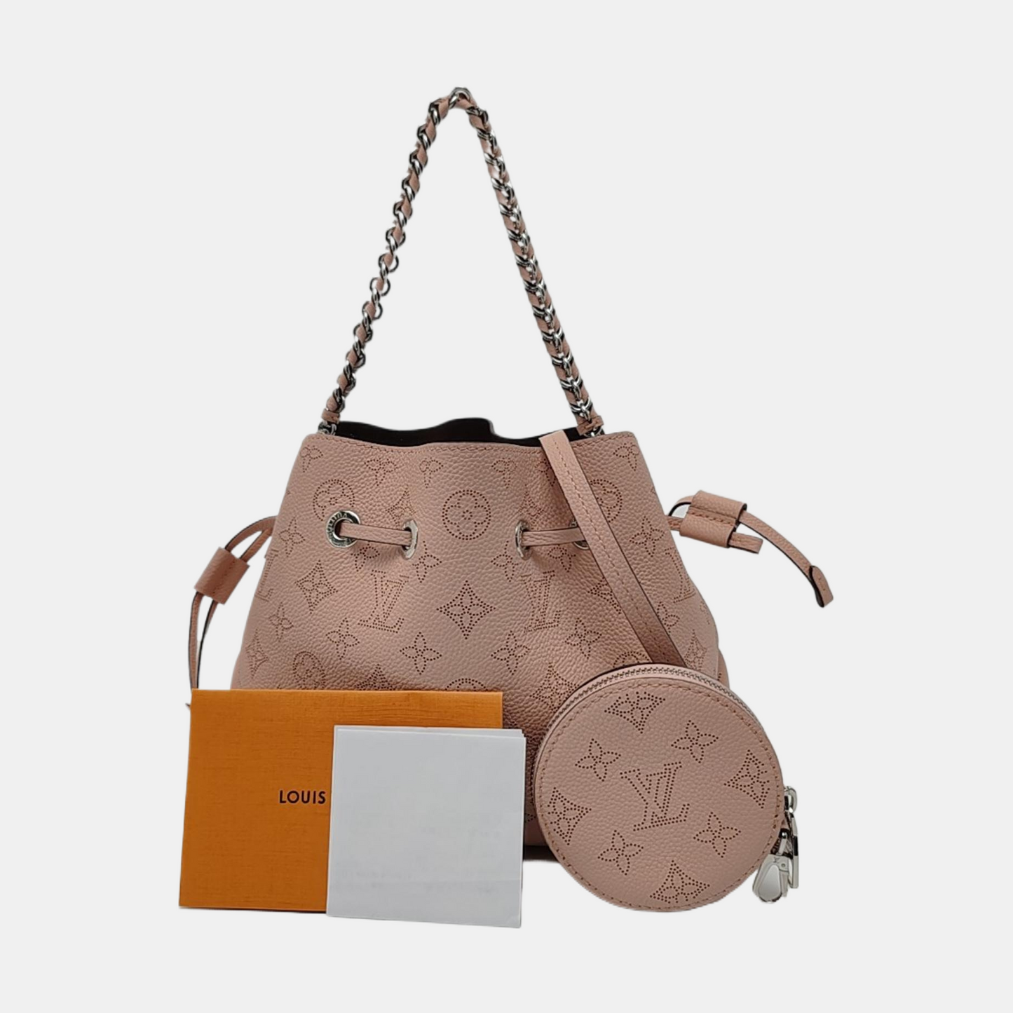 LOUIS VUITTON BELLA pink leather Monogram woven shoulder bag with 2 detachable straps, silver hardware-(SKU)-968037348