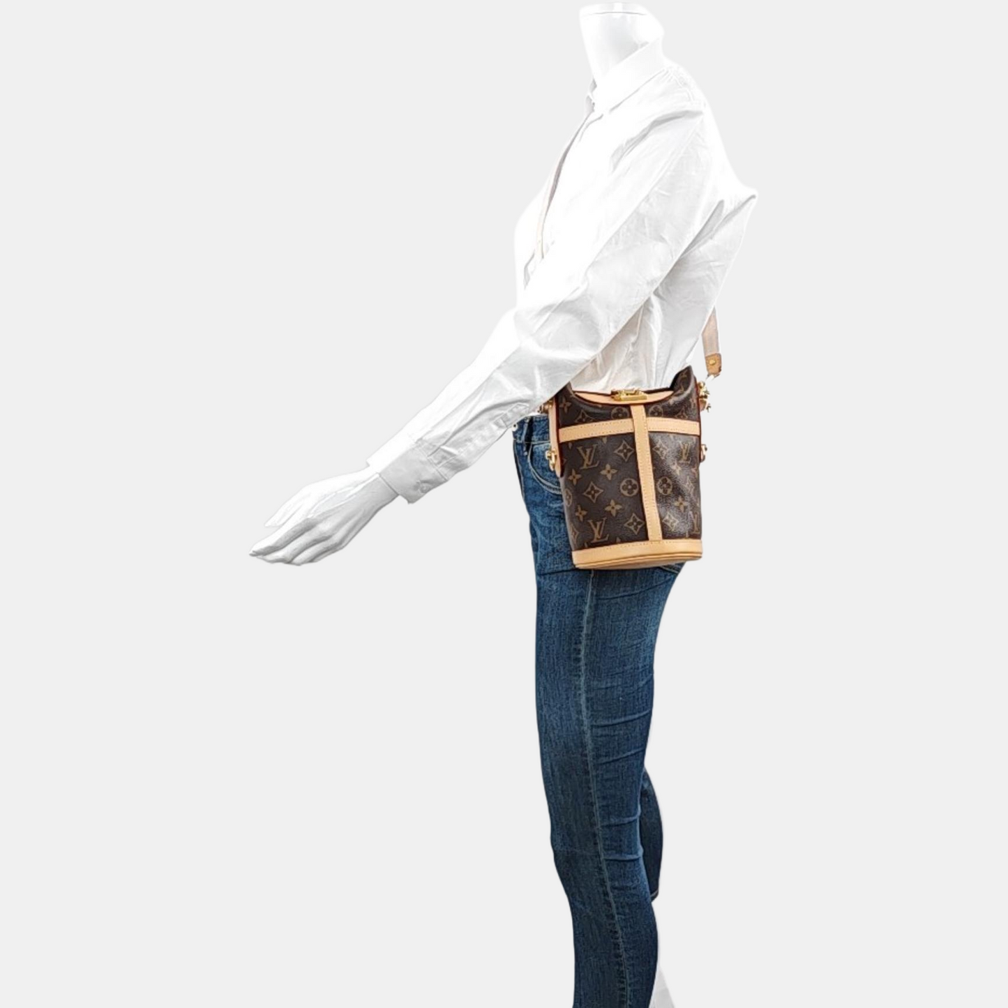 LOUIS VUITTON DUFFLE Brown Coated Canvas Monogram Fries Bag Crossbody Shoulder Bag Tote Bag Single Shoulder Bag Gold Hardware Removable Shoulder Strap-(SKU)-968118002