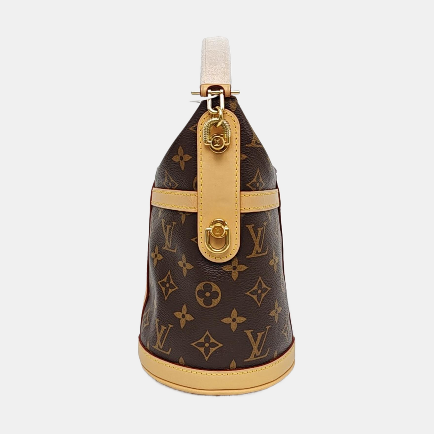 LOUIS VUITTON DUFFLE Brown Coated Canvas Monogram Fries Bag Crossbody Shoulder Bag Tote Bag Single Shoulder Bag Gold Hardware Removable Shoulder Strap-(SKU)-968118002