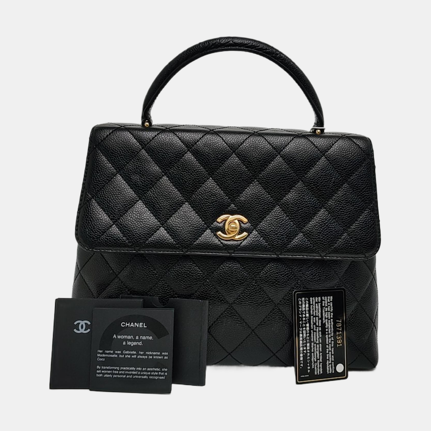 CHANEL VINTAGE KELLY Black Calfskin Quilted Leather Tote Bag Golden Hardware 7 Clasp-(SKU)-966795057