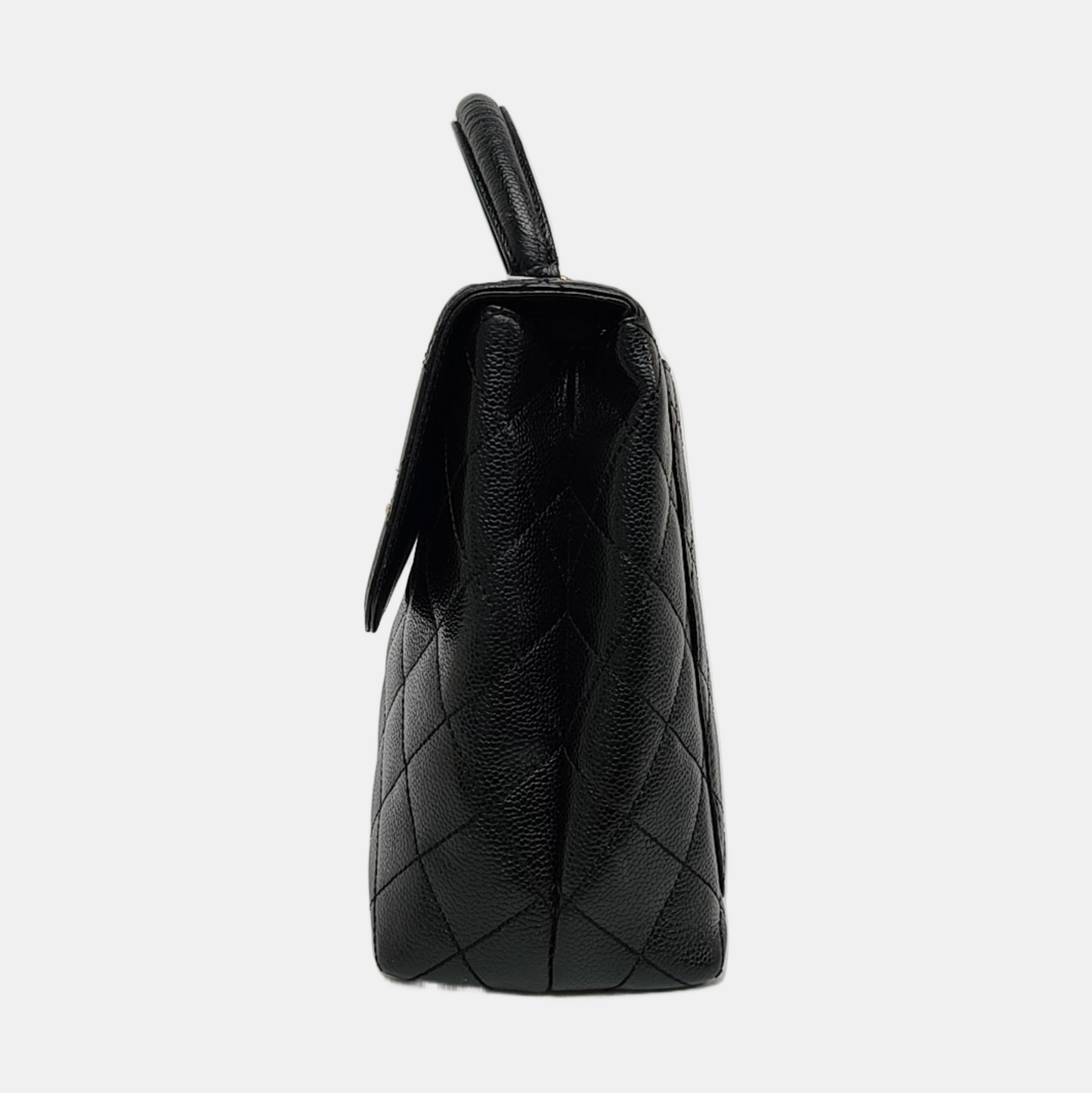 CHANEL VINTAGE KELLY Black Calfskin Quilted Leather Tote Bag Golden Hardware 7 Clasp-(SKU)-966795057