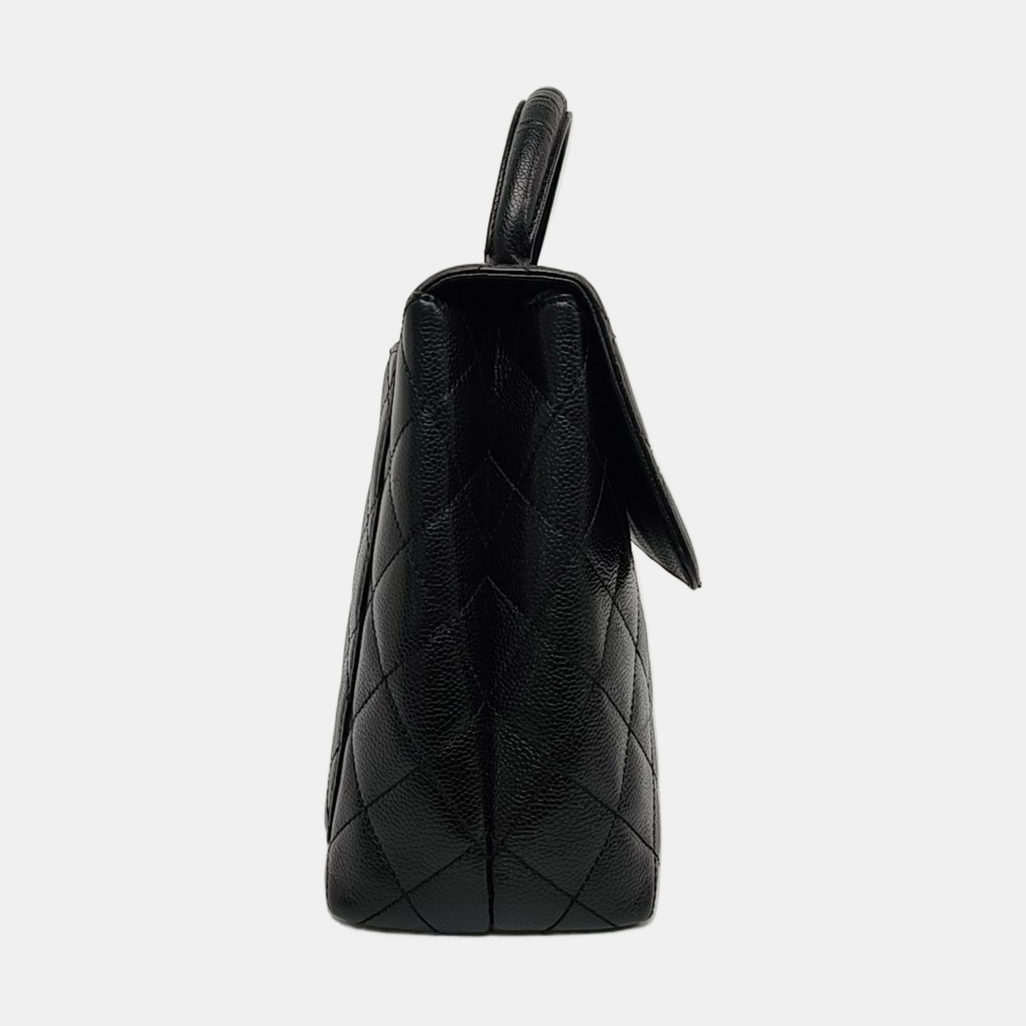CHANEL VINTAGE KELLY Black Calfskin Quilted Leather Tote Bag Golden Hardware 7 Clasp-(SKU)-966795057