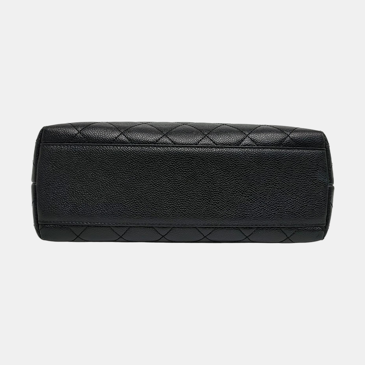 CHANEL VINTAGE KELLY Black Calfskin Quilted Leather Tote Bag Golden Hardware 7 Clasp-(SKU)-966795057