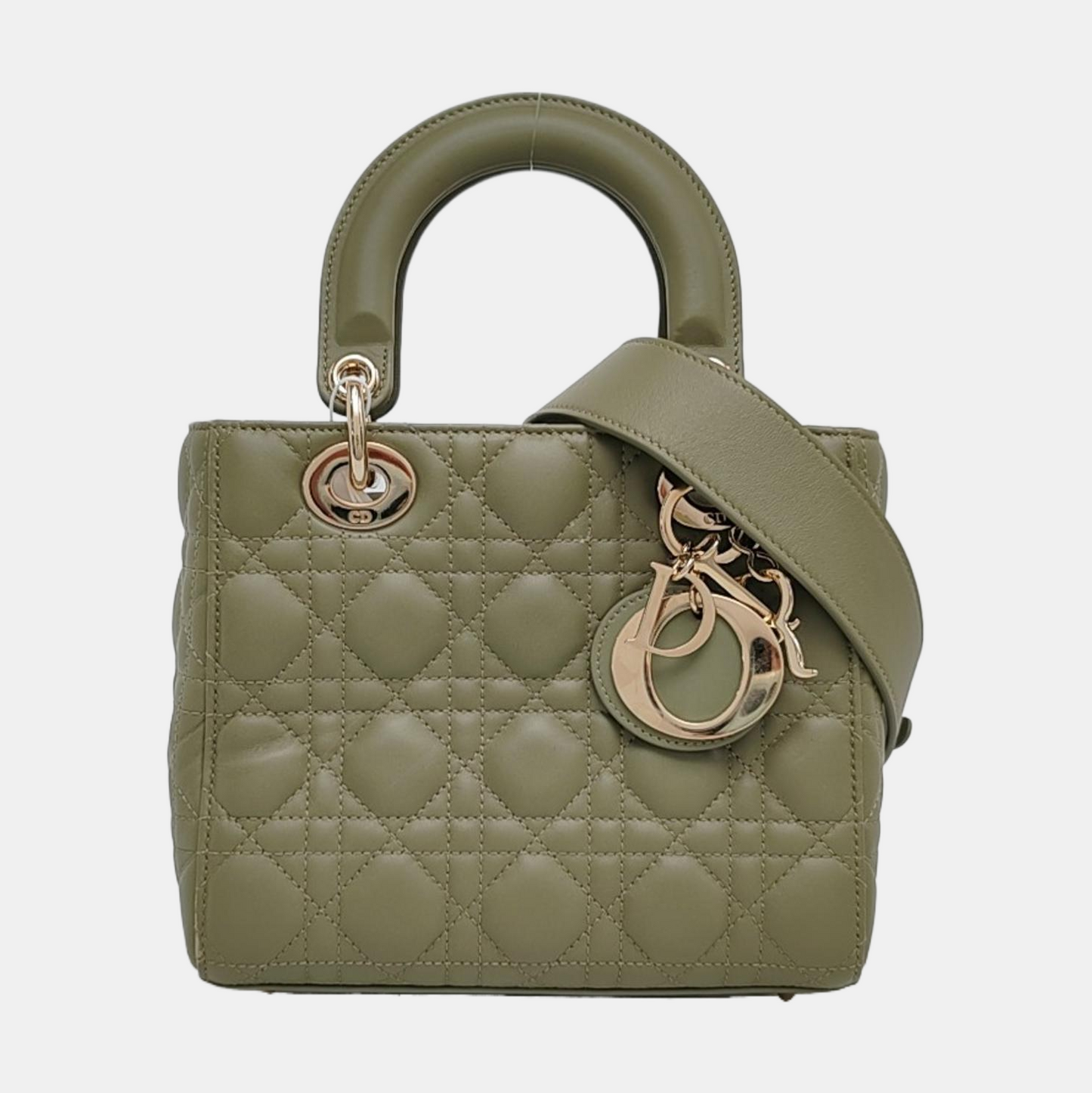 DIOR Lady Dior Small Green Lamb Skin Quilted Cannage Four-Gusset Shoulder Bag with Golden Hardware and Detachable Strap-(SKU)-968039587