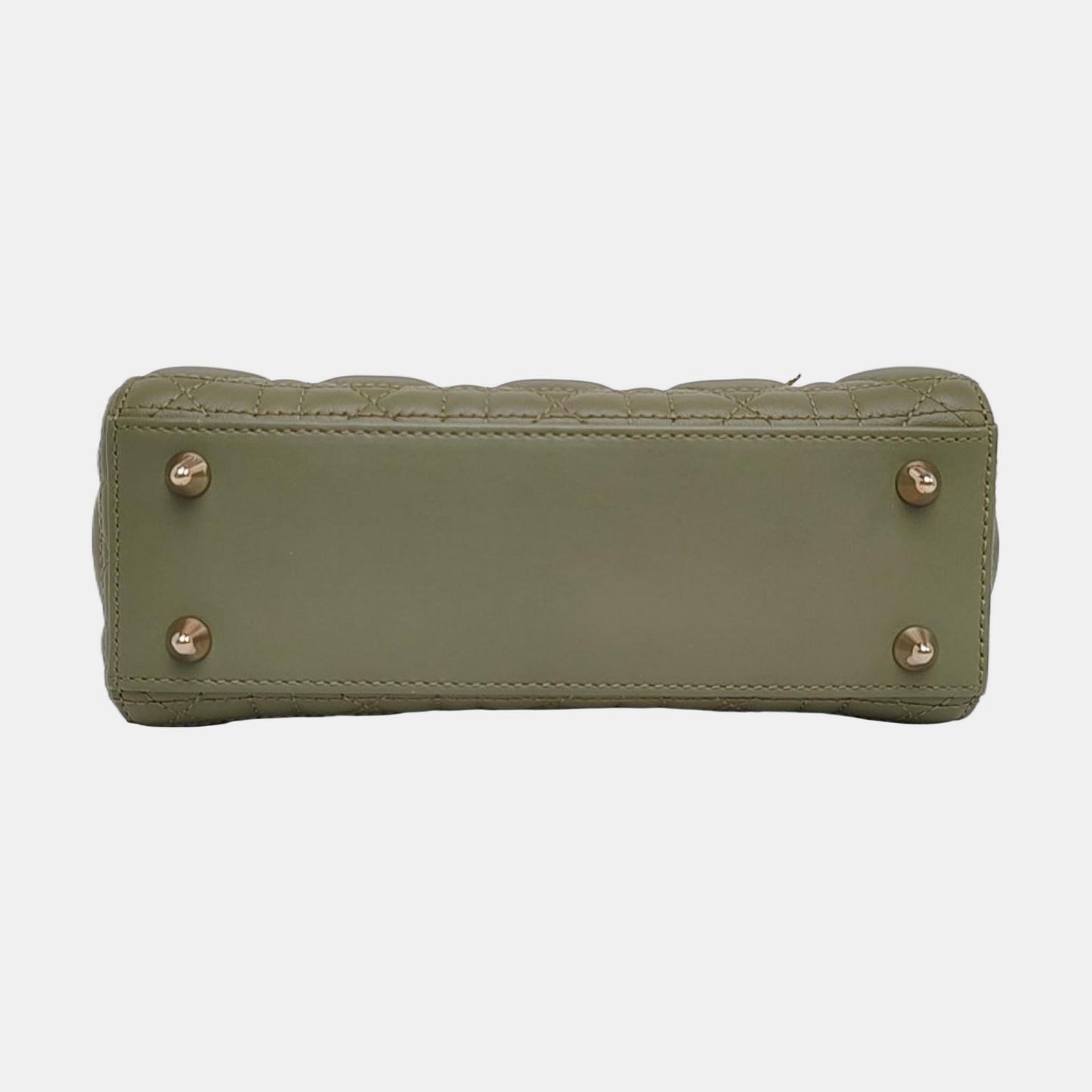 DIOR Lady Dior Small Green Lamb Skin Quilted Cannage Four-Gusset Shoulder Bag with Golden Hardware and Detachable Strap-(SKU)-968039587