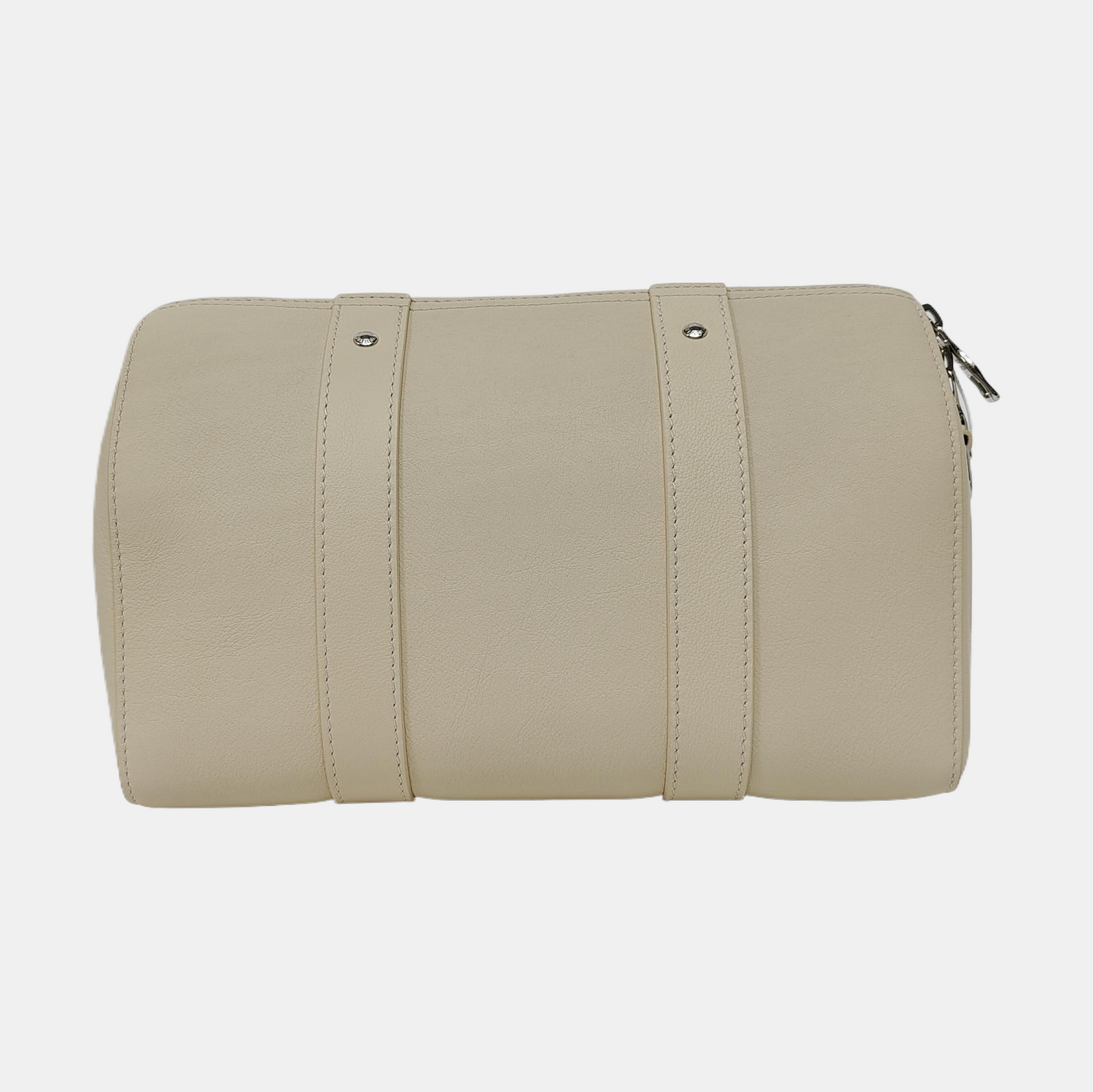 LOUIS VUITTON KEEPALL Beige Leather Boston Bag Single Shoulder Bag Crossbody Bag Silver Hardware Removable Strap-(SKU)-968088625