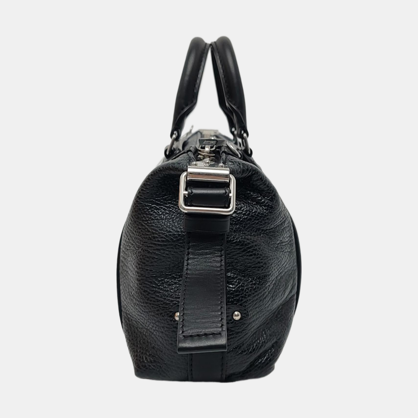 LOUIS VUITTON BIKER Small-sized Black Lamb Skin Crossbody Bag Handbag Shoulder Bag Silver Hardware Removable Shoulder Strap-(SKU)-967994639