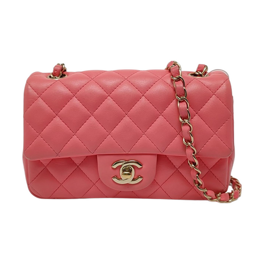 CHANEL CLASSIC FLAP Mini Pink Lamb Leather Quilted Chevron Large Mini Crossbody Shoulder Bag Golden Hardware-(SKU)-967849762