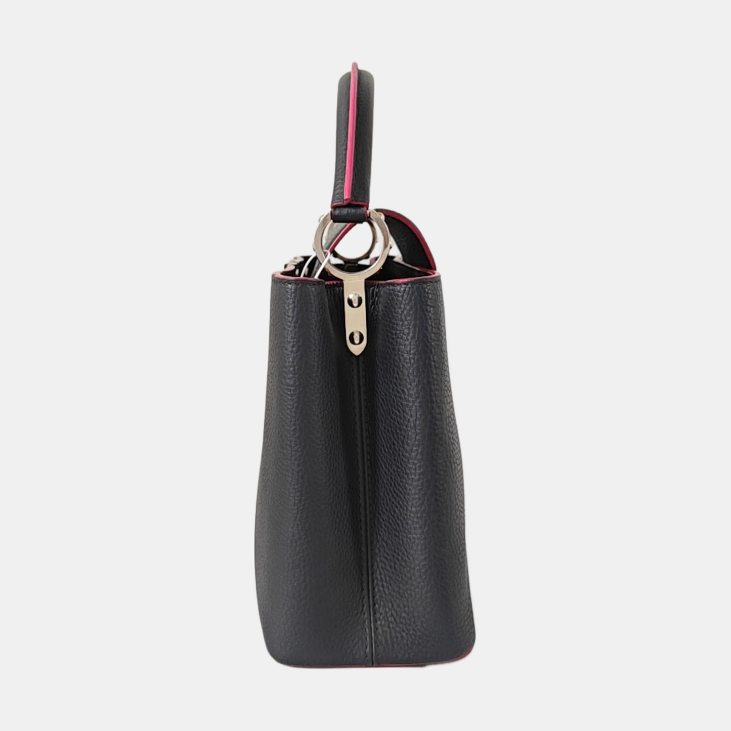 LOUIS VUITTON CAPUCINES Medium Size Black Calfskin Single Shoulder Bag Crossbody Handbag Silver Hardware Removable Shoulder Strap-(SKU)-968015408