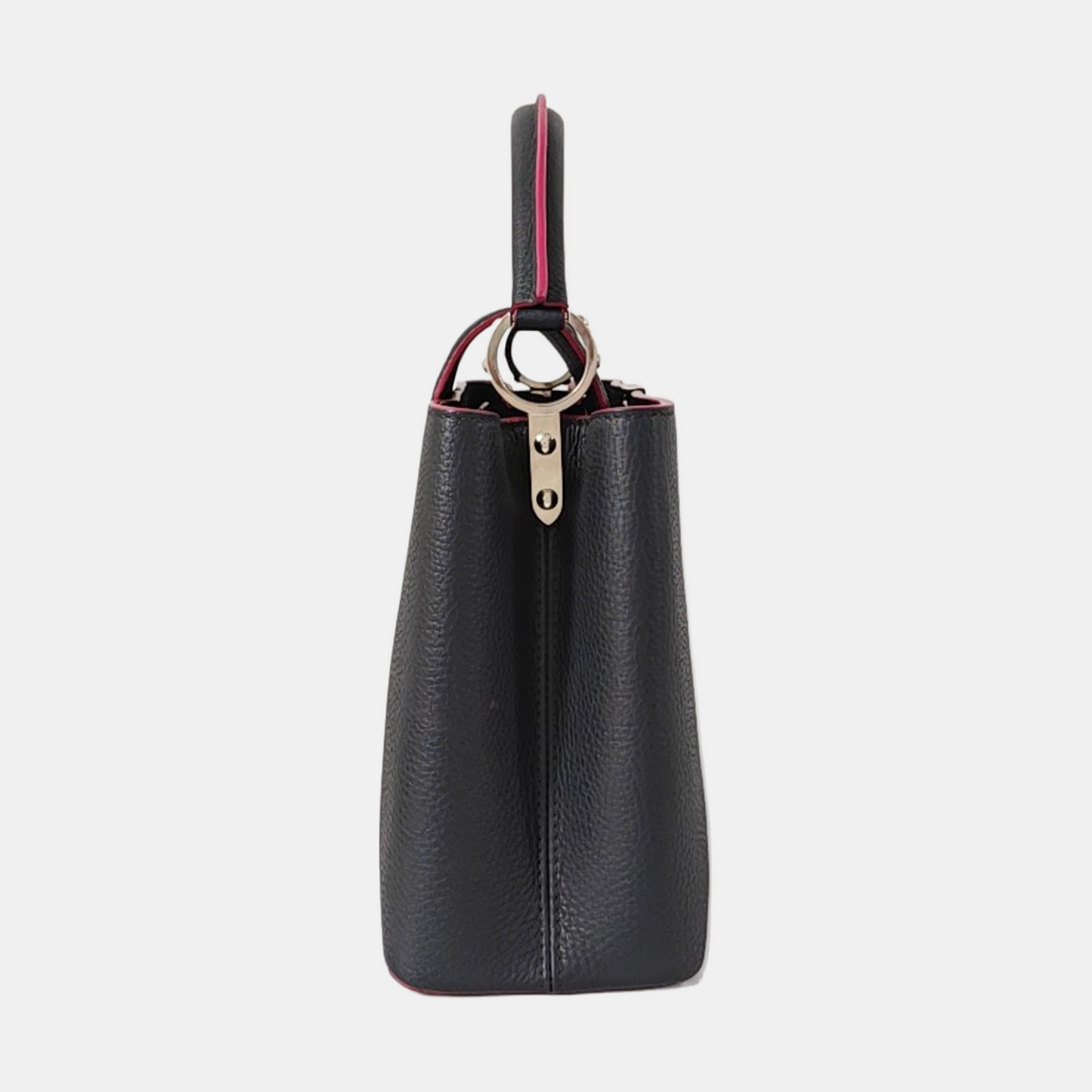 LOUIS VUITTON CAPUCINES Medium Size Black Calfskin Single Shoulder Bag Crossbody Handbag Silver Hardware Removable Shoulder Strap-(SKU)-968015408