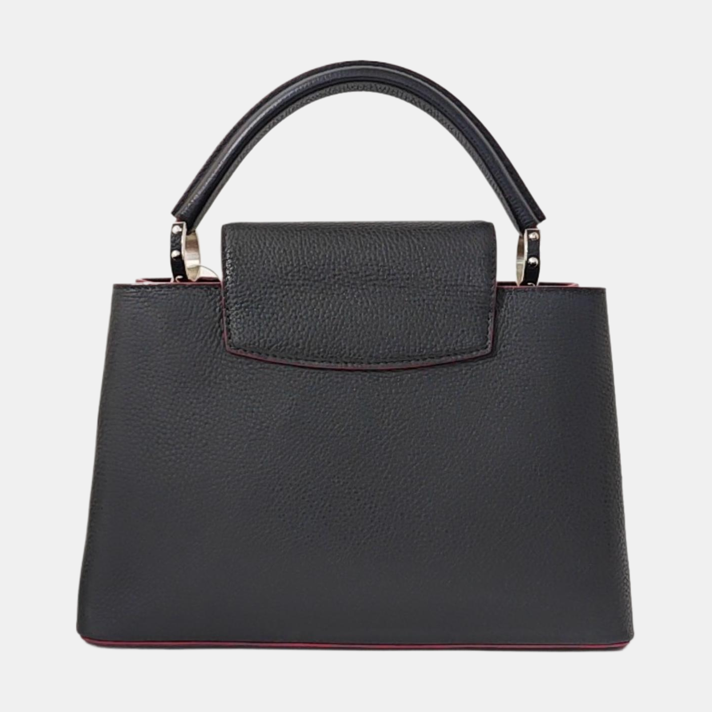 LOUIS VUITTON CAPUCINES Medium Size Black Calfskin Single Shoulder Bag Crossbody Handbag Silver Hardware Removable Shoulder Strap-(SKU)-968015408