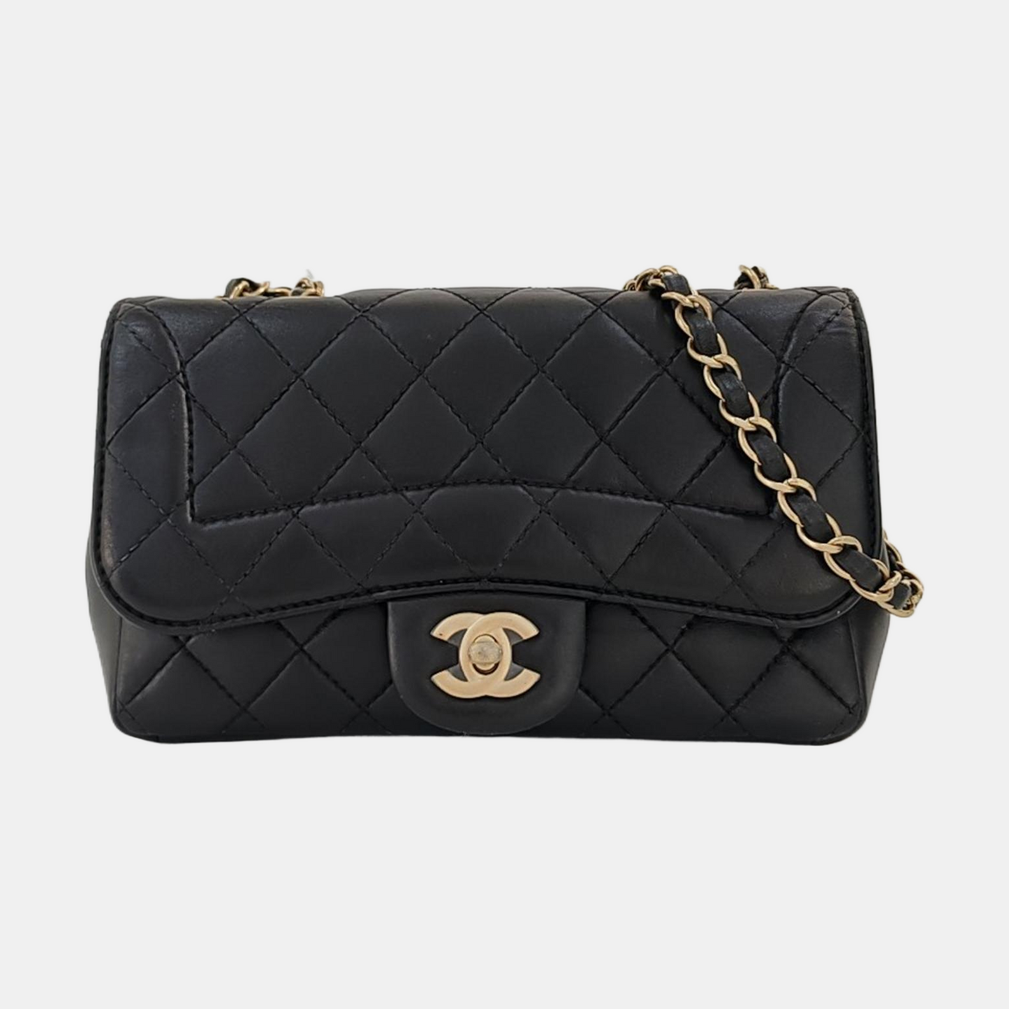 CHANEL CLASSIC SINGLE FLAP Black Lambskin Diamond Quilted Single Shoulder Bag with Gold Hardware 21 Compartments-(SKU)-968351810