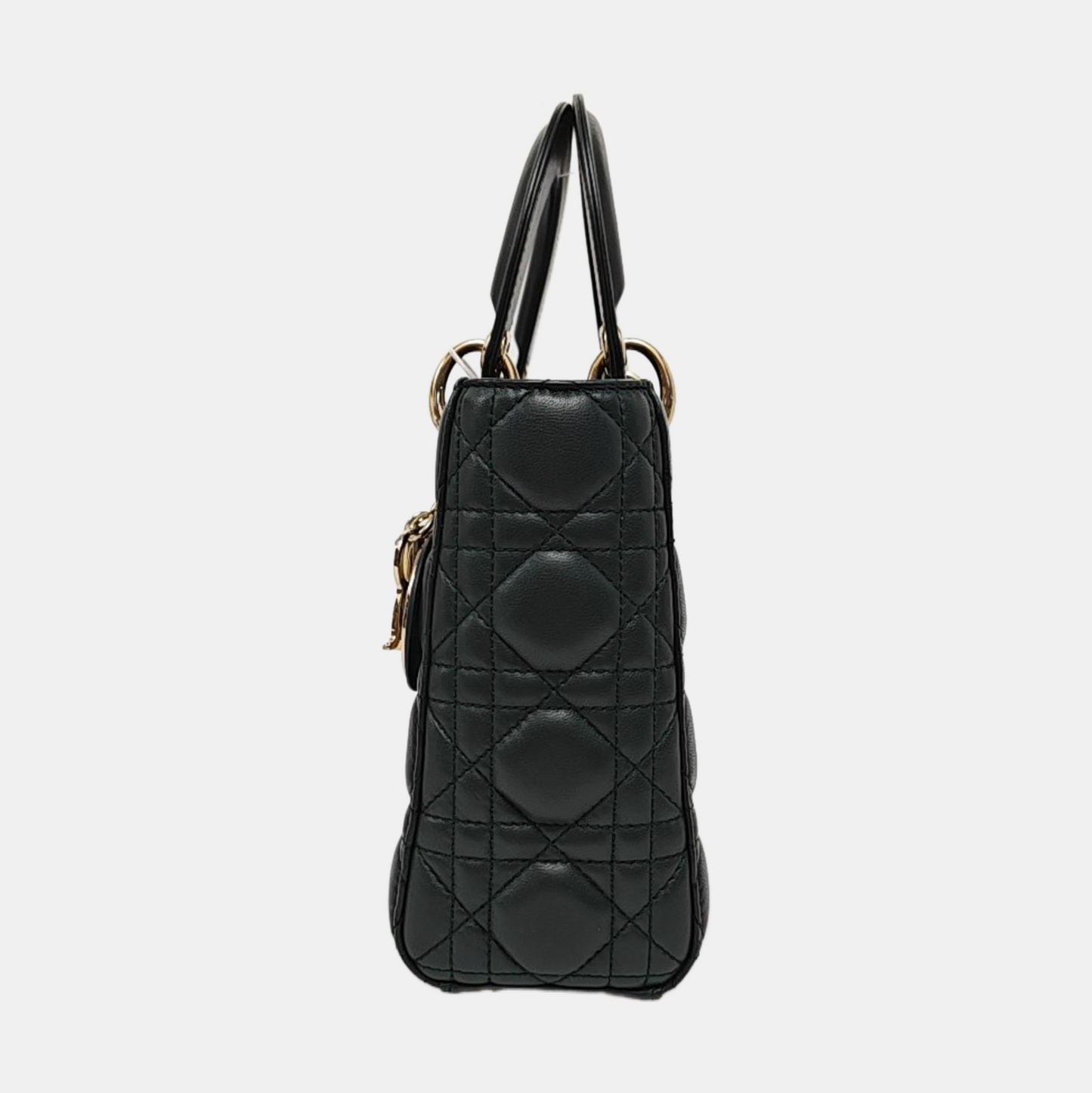 DIOR Lady Dior Small Dark Green Lamb Skin Quilted Diagonal Bag 4-Compartment Single Shoulder Bag Crossbody Handbag with Gold Hardware and Removable Shoulder Strap-(SKU)-968076065