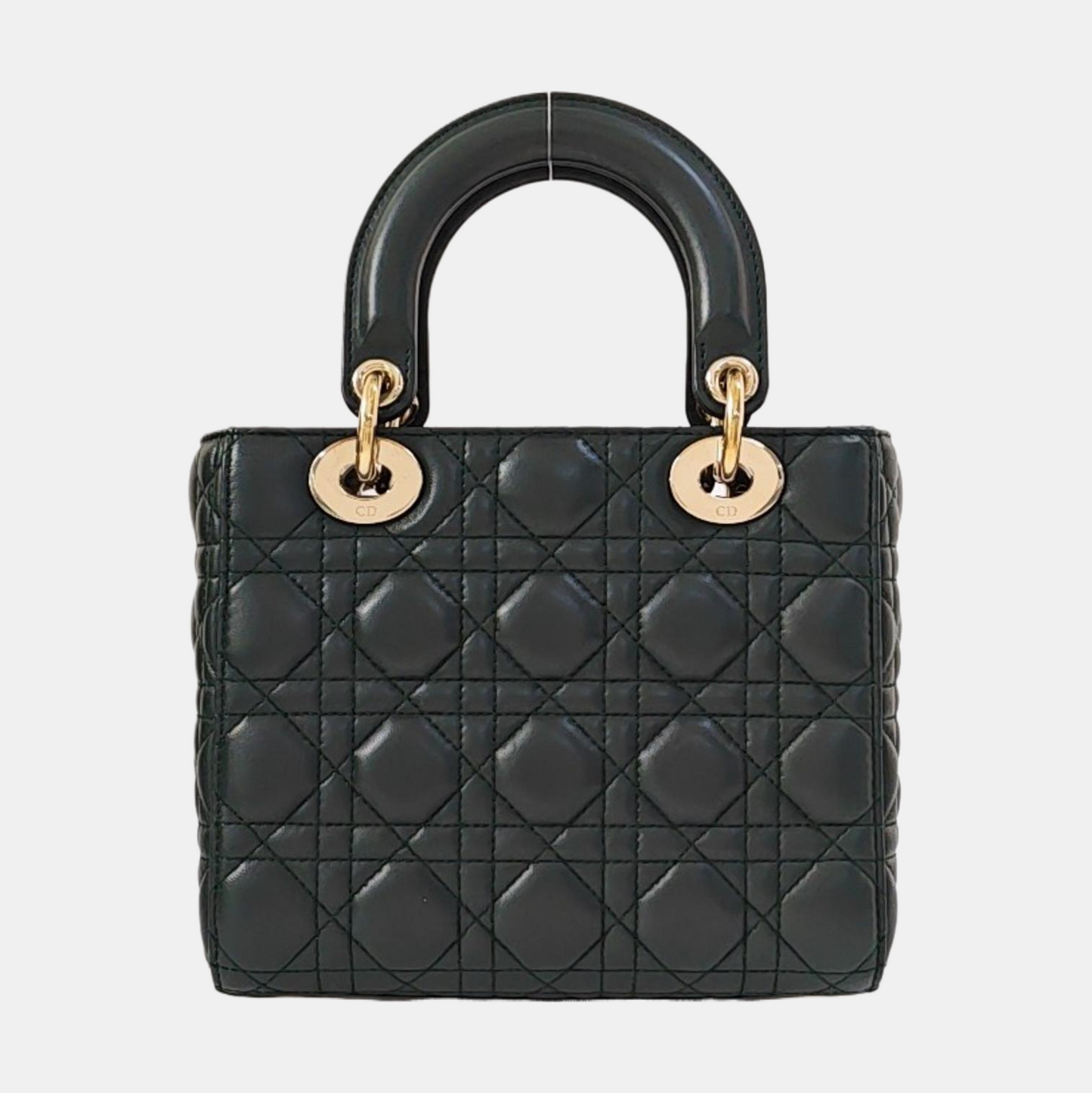 DIOR Lady Dior Small Dark Green Lamb Skin Quilted Diagonal Bag 4-Compartment Single Shoulder Bag Crossbody Handbag with Gold Hardware and Removable Shoulder Strap-(SKU)-968076065