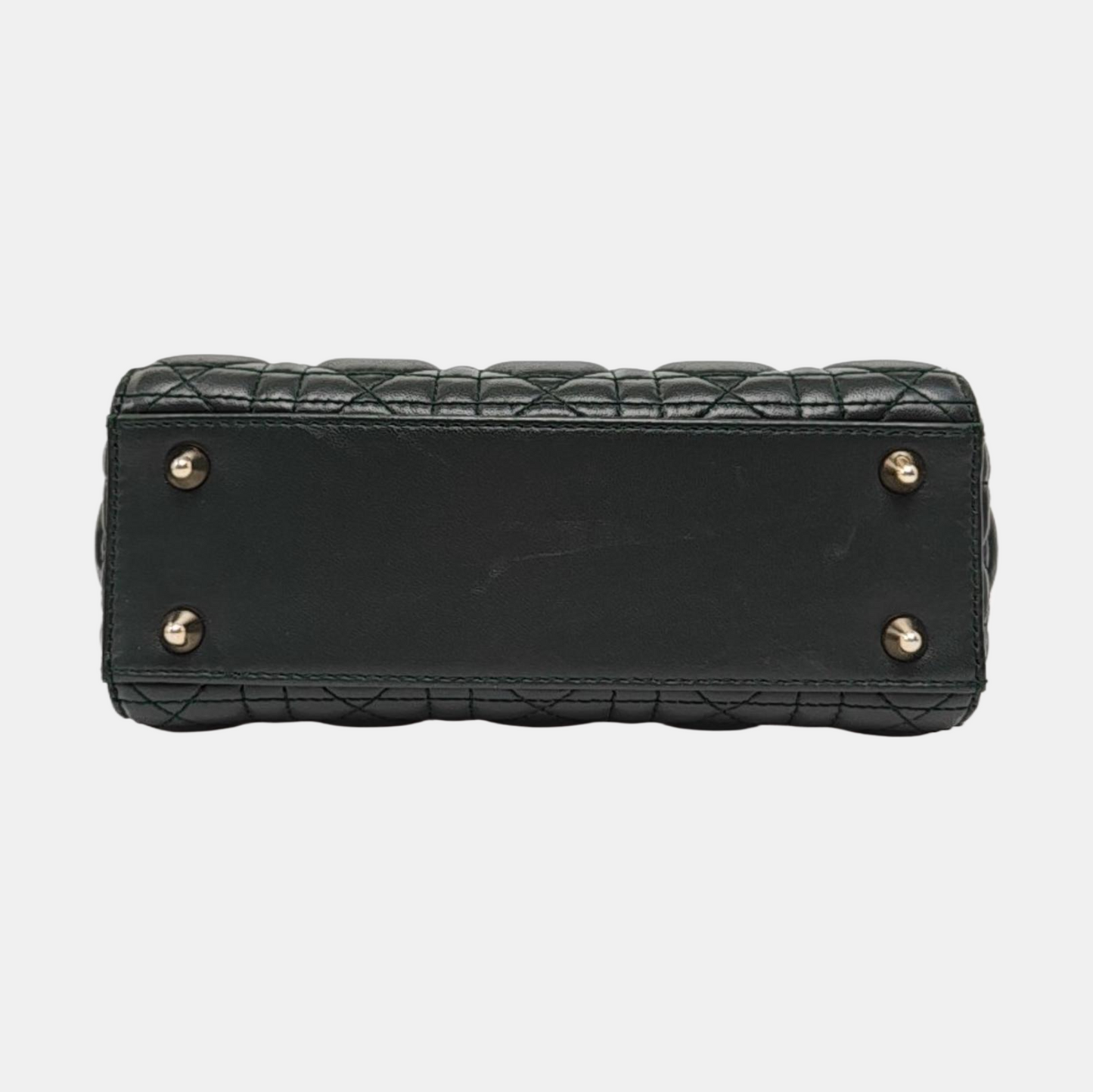 DIOR Lady Dior Small Dark Green Lamb Skin Quilted Diagonal Bag 4-Compartment Single Shoulder Bag Crossbody Handbag with Gold Hardware and Removable Shoulder Strap-(SKU)-968076065