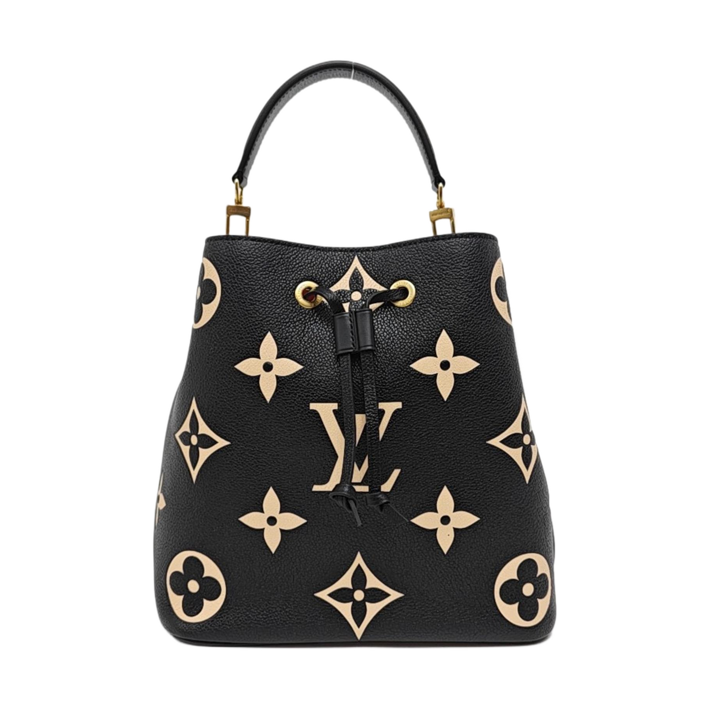 LOUIS VUITTON NÉONOÉ Medium Black Leather Monogram Crinkle Bucket Bag Shoulder Bag Tote Crossbody Bag with Gold Hardware and Removable Strap-(SKU)-968406852