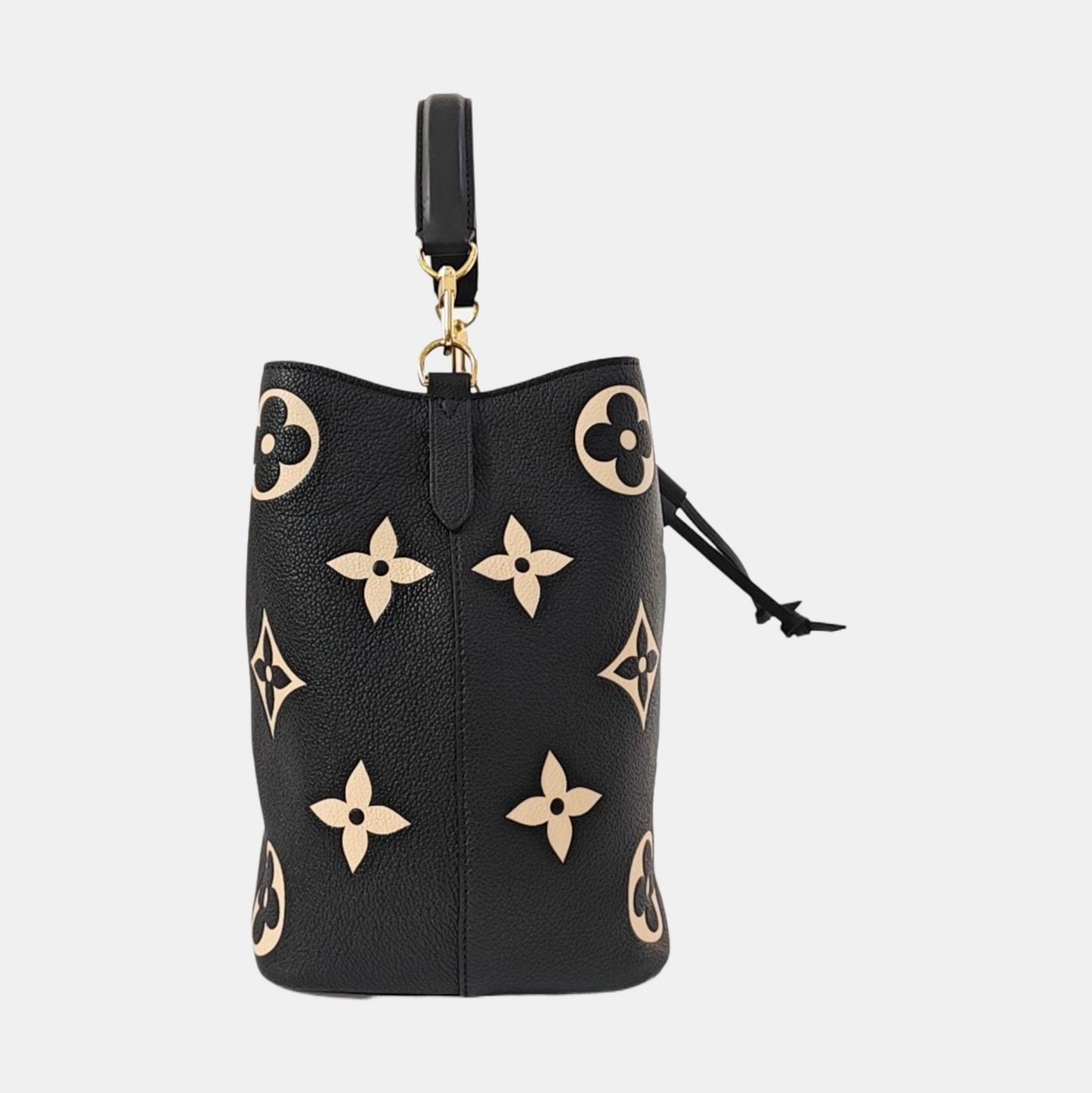 LOUIS VUITTON NÉONOÉ Medium Black Leather Monogram Crinkle Bucket Bag Shoulder Bag Tote Crossbody Bag with Gold Hardware and Removable Strap-(SKU)-968406852