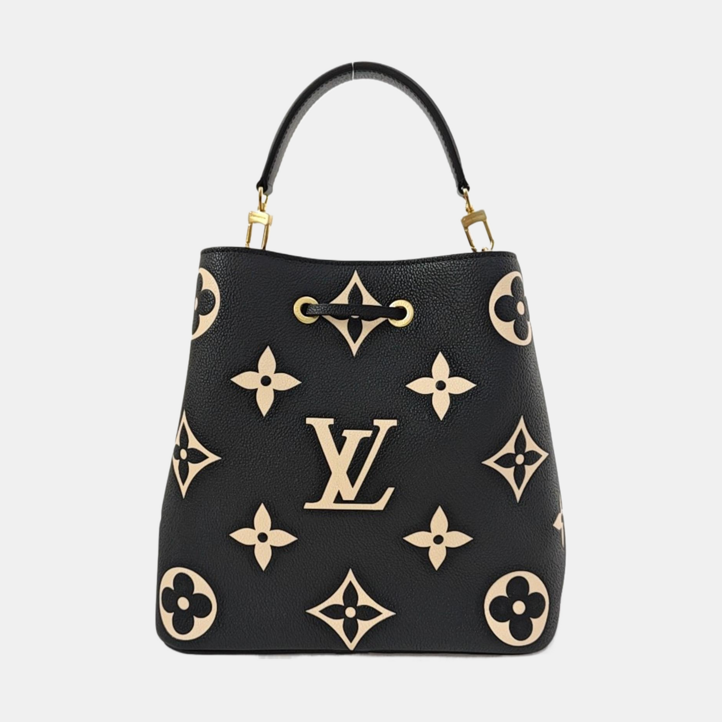 LOUIS VUITTON NÉONOÉ Medium Black Leather Monogram Crinkle Bucket Bag Shoulder Bag Tote Crossbody Bag with Gold Hardware and Removable Strap-(SKU)-968406852