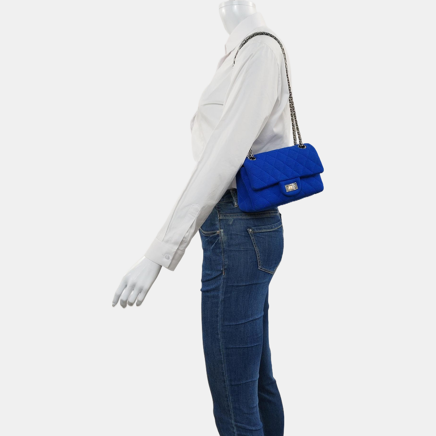 CHANEL 2.55 Blue Fabric Quilted Shoulder Bag and Crossbody with Detachable Strap, Silver Hardware, 17 Compartments-(SKU)-968553866