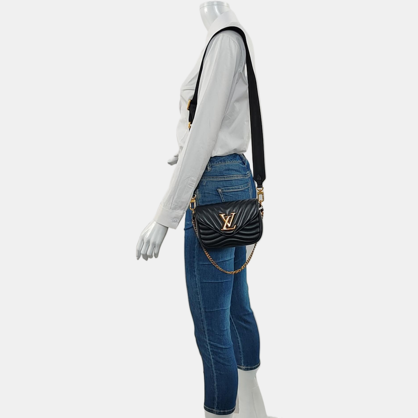 LOUIS VUITTON NEW WAVE Black Leather Quilted Shoulder Bag Tote Bag Gold Hardware Removable Strap 2 Inner Pockets-(SKU)-968345759