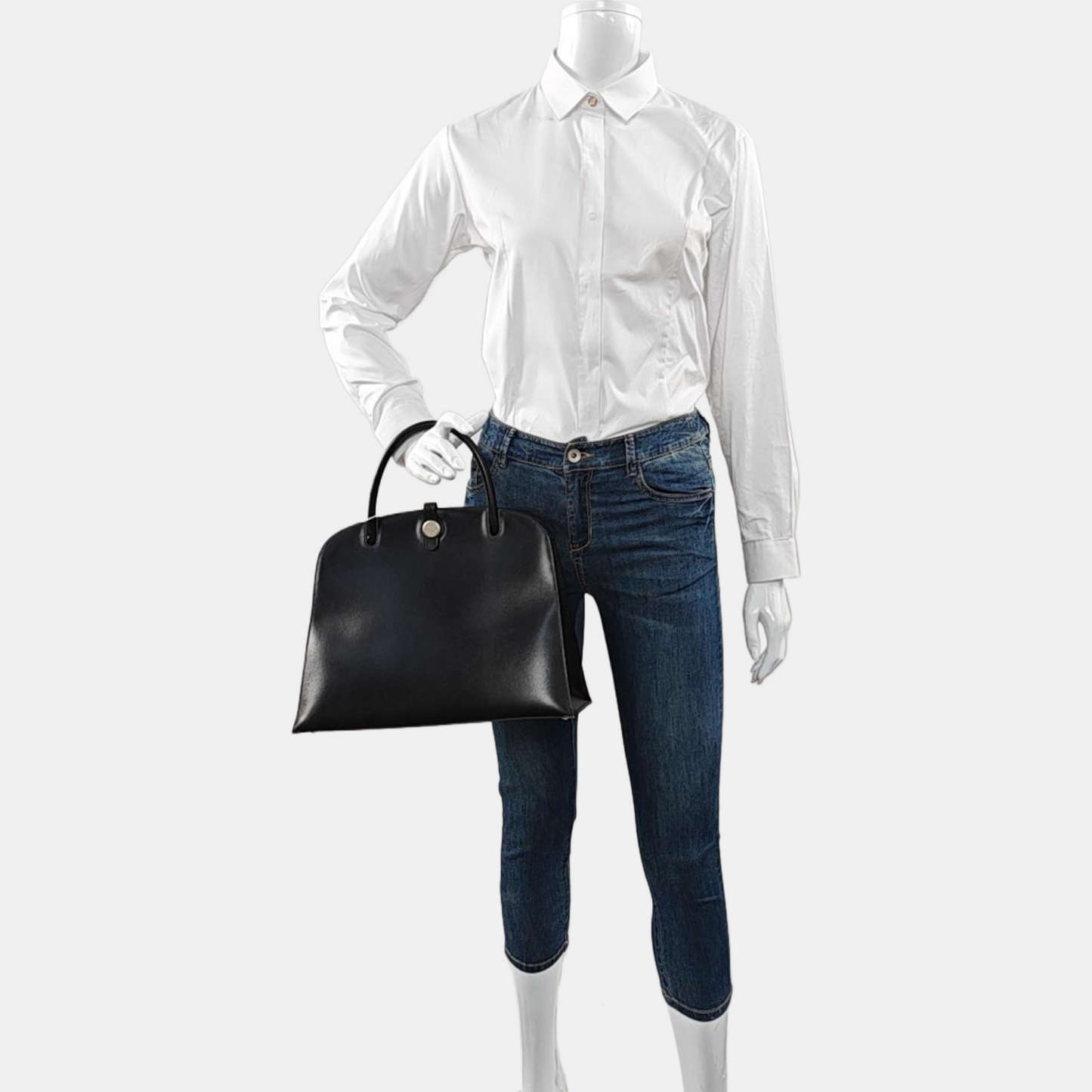 HERMÈS Dalvy, black BOX leather handbag, silver hardware, vintage model-(SKU)-968352892