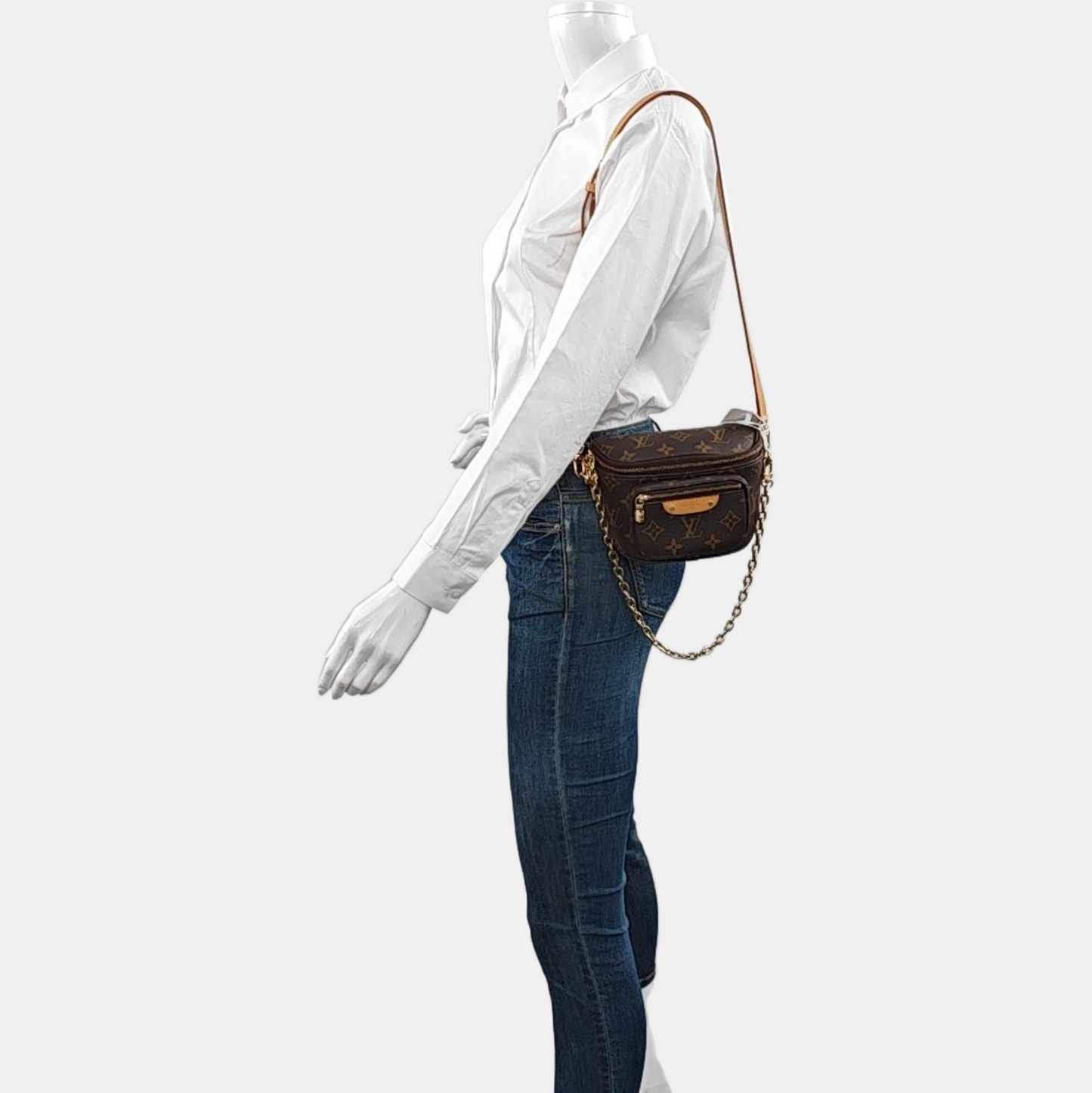 LOUIS VUITTON BUMBAG Mini Brown Coated Canvas Monogram Crossbody Belt Bag Shoulder Bag 2 Detachable Straps-(SKU)-968406235