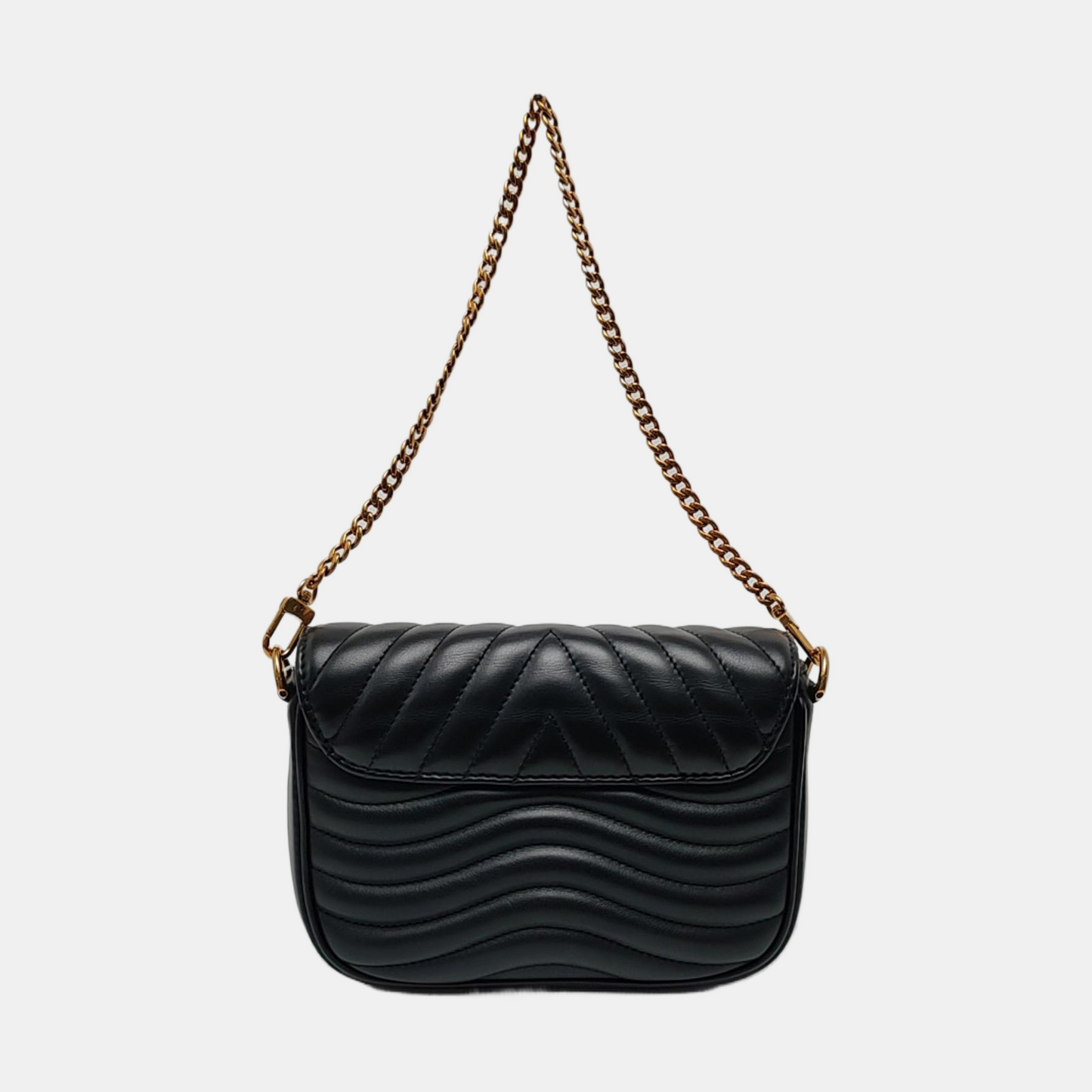 LOUIS VUITTON NEW WAVE Black Leather Quilted Shoulder Bag Tote Bag Gold Hardware Removable Strap 2 Inner Pockets-(SKU)-968345759