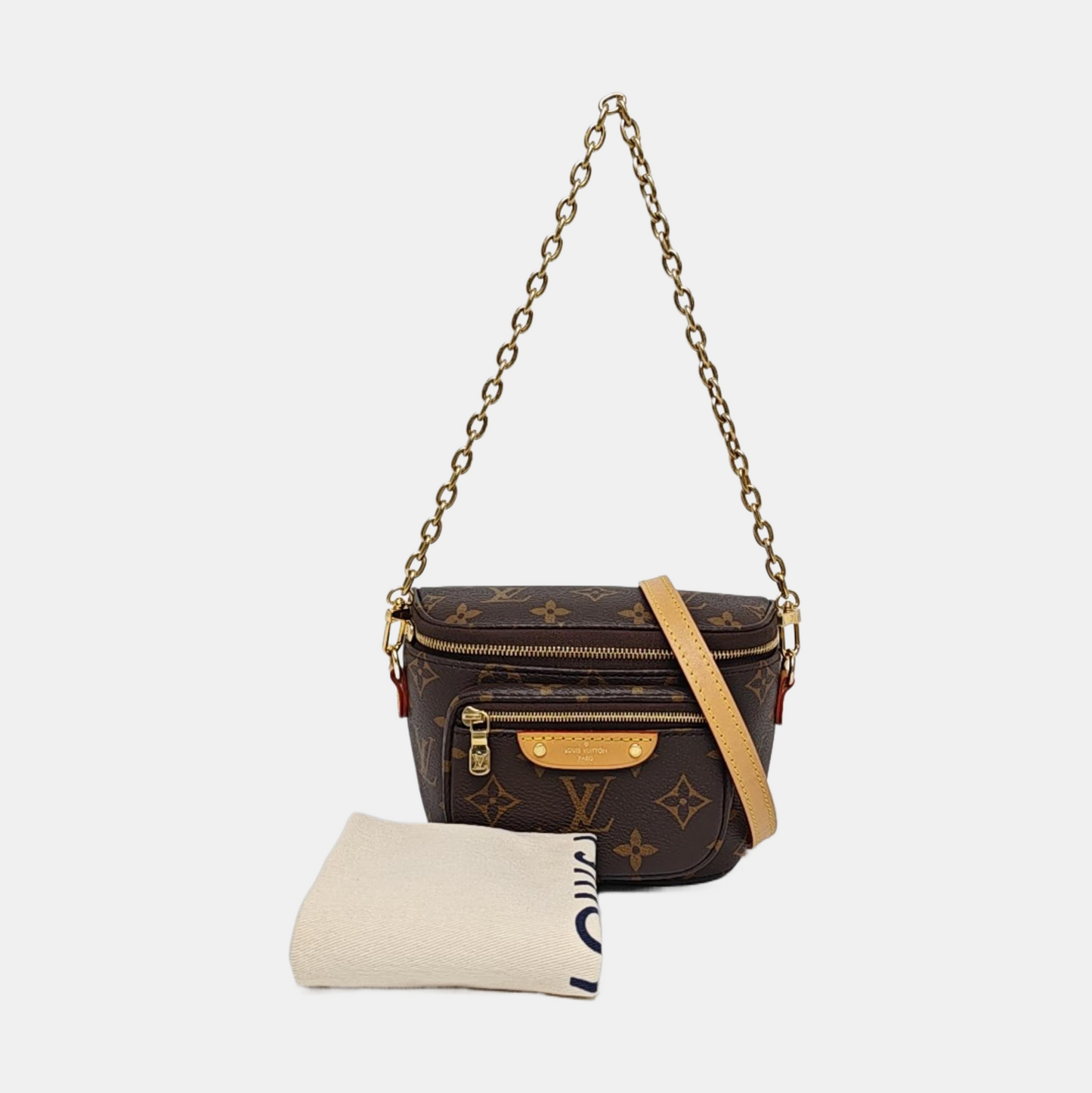 LOUIS VUITTON BUMBAG Mini Brown Coated Canvas Monogram Crossbody Belt Bag Shoulder Bag 2 Detachable Straps-(SKU)-968406235