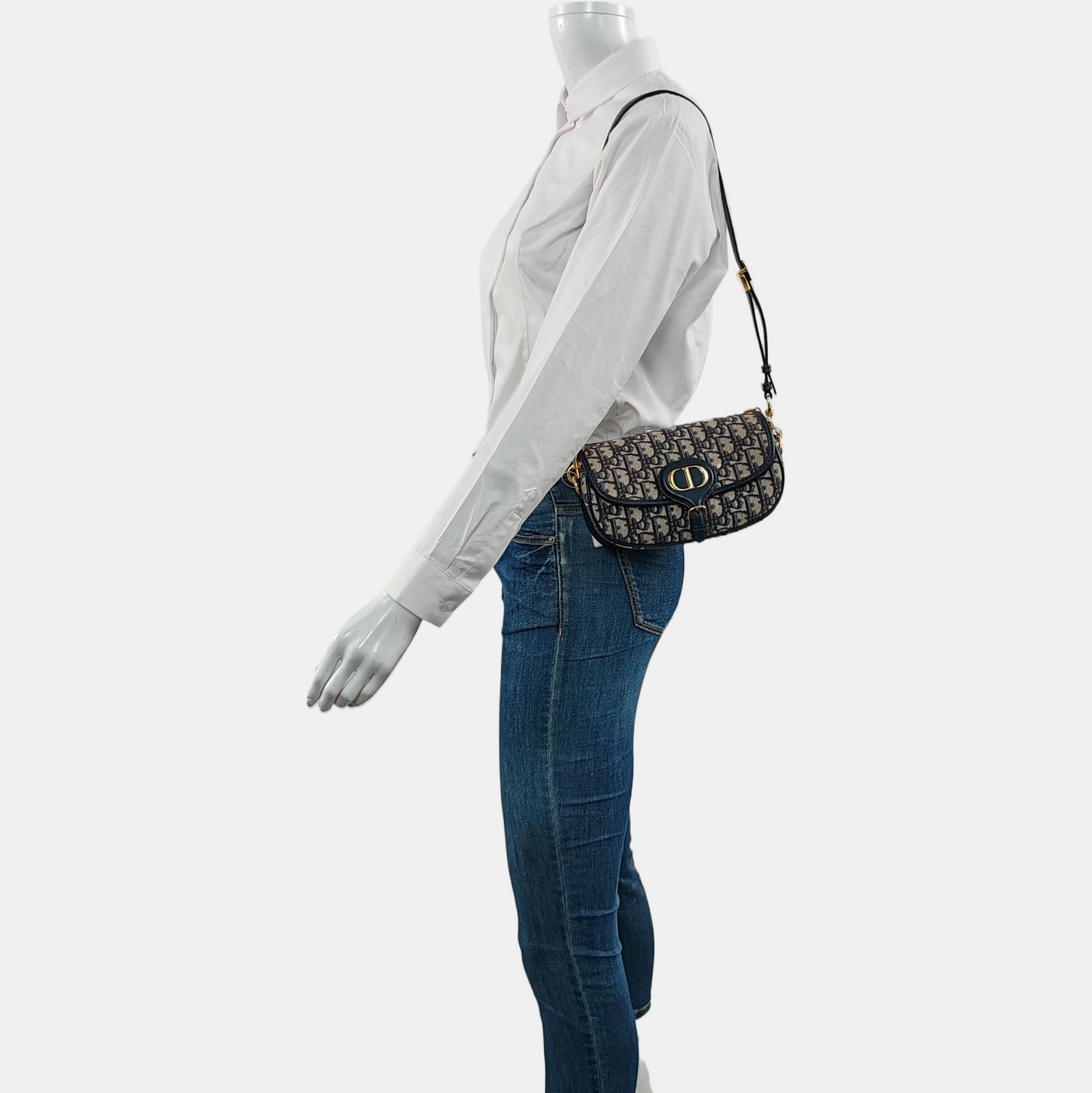 DIOR Bobby East-West Blue Canvas Monogram Embossed Shoulder Bag Crossbody Bag with Detachable Strap-(SKU)-968392687