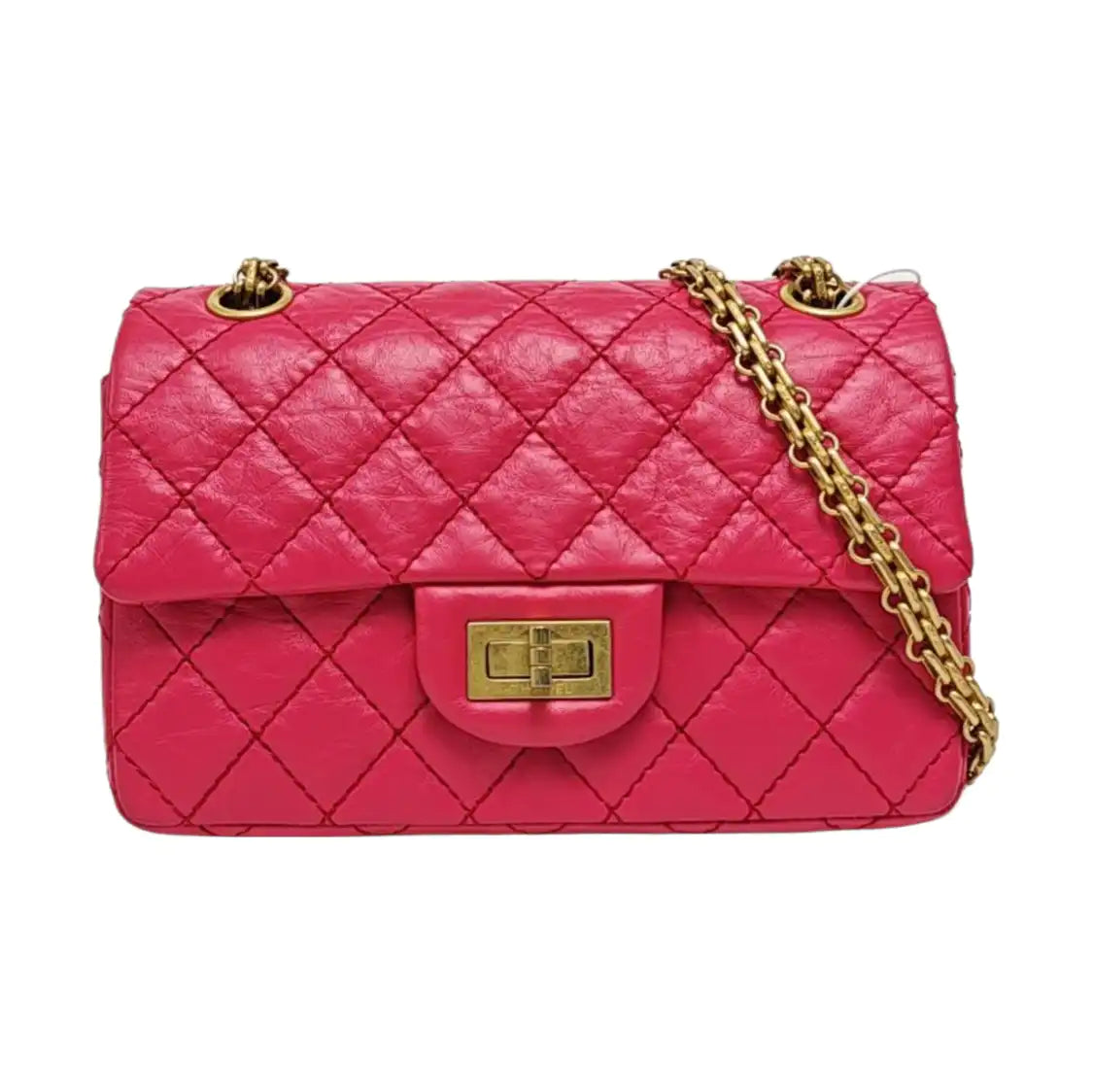 CHANEL 2.55 mini magenta leather quilted diamond pattern crossbody bag shoulder bag gold hardware 30 opening-(SKU)-968192452