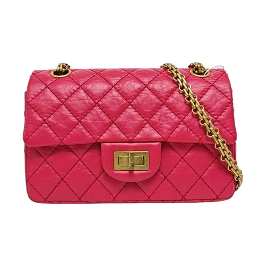 CHANEL 2.55 mini magenta leather quilted diamond pattern crossbody bag shoulder bag gold hardware 30 opening-(SKU)-968192452