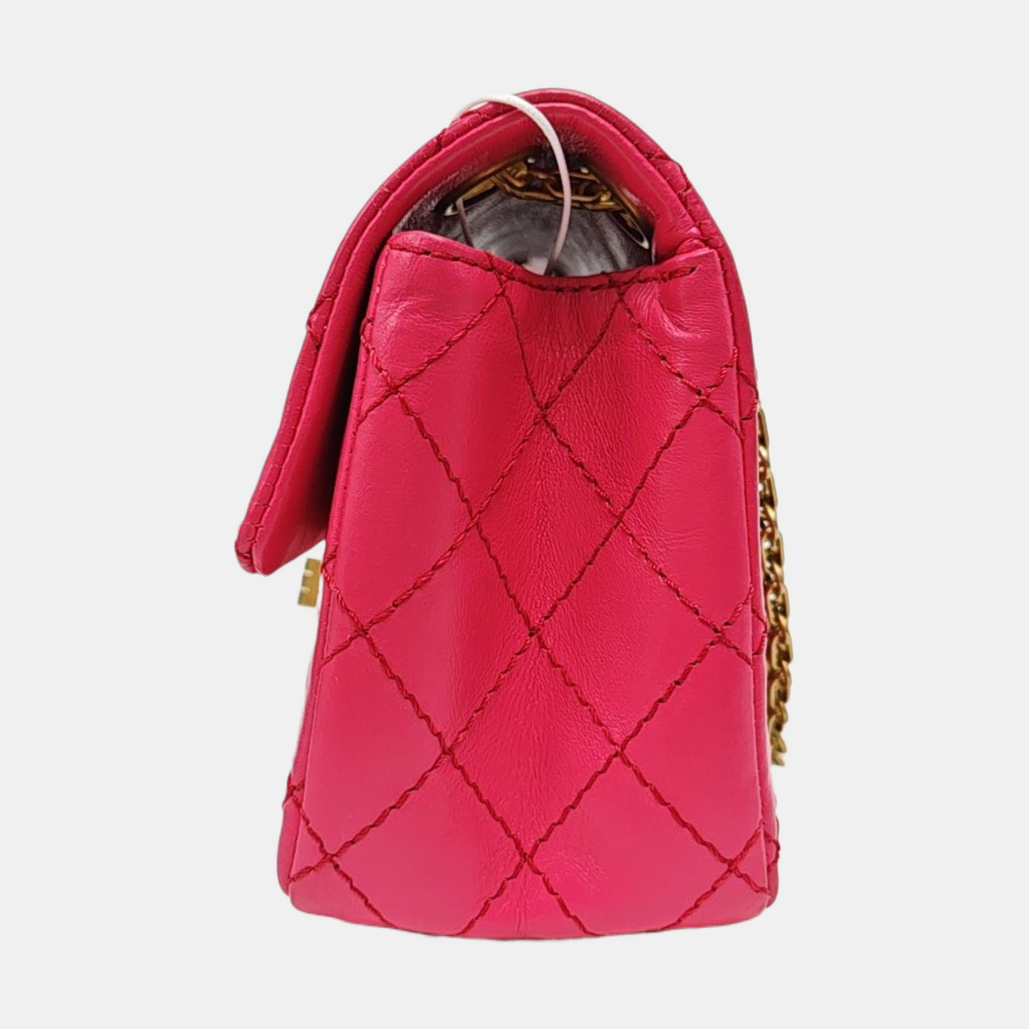 CHANEL 2.55 mini magenta leather quilted diamond pattern crossbody bag shoulder bag gold hardware 30 opening-(SKU)-968192452