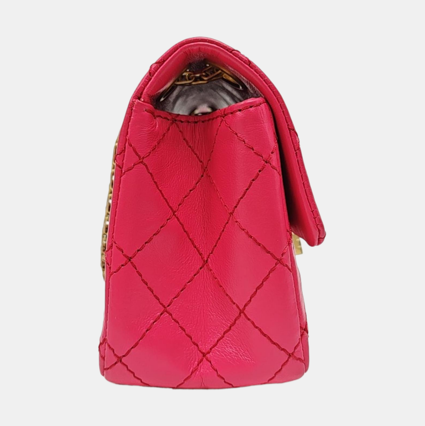 CHANEL 2.55 mini magenta leather quilted diamond pattern crossbody bag shoulder bag gold hardware 30 opening-(SKU)-968192452