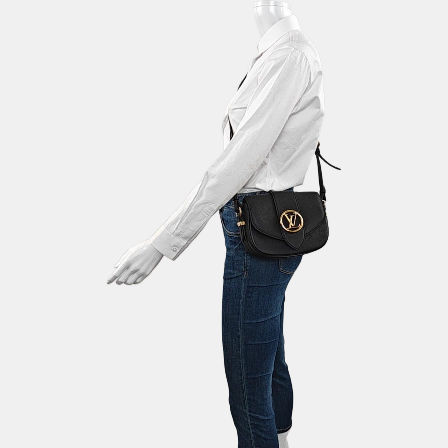 LOUIS VUITTON PONT 9 Small Black Calfskin Crossbody Shoulder Bag Tote Bag Gold Hardware Removable Shoulder Strap Full Accessories-(SKU)-968593873