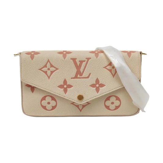 LOUIS VUITTON FÉLICIE Small White Leather Monogram Damier Ebene Crossbody Tote Shoulder Bag Golden Hardware Removable Shoulder Strap with Detachable Pocket-(SKU)-968236375