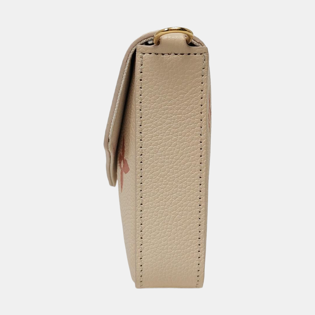 LOUIS VUITTON FÉLICIE Small White Leather Monogram Damier Ebene Crossbody Tote Shoulder Bag Golden Hardware Removable Shoulder Strap with Detachable Pocket-(SKU)-968236375