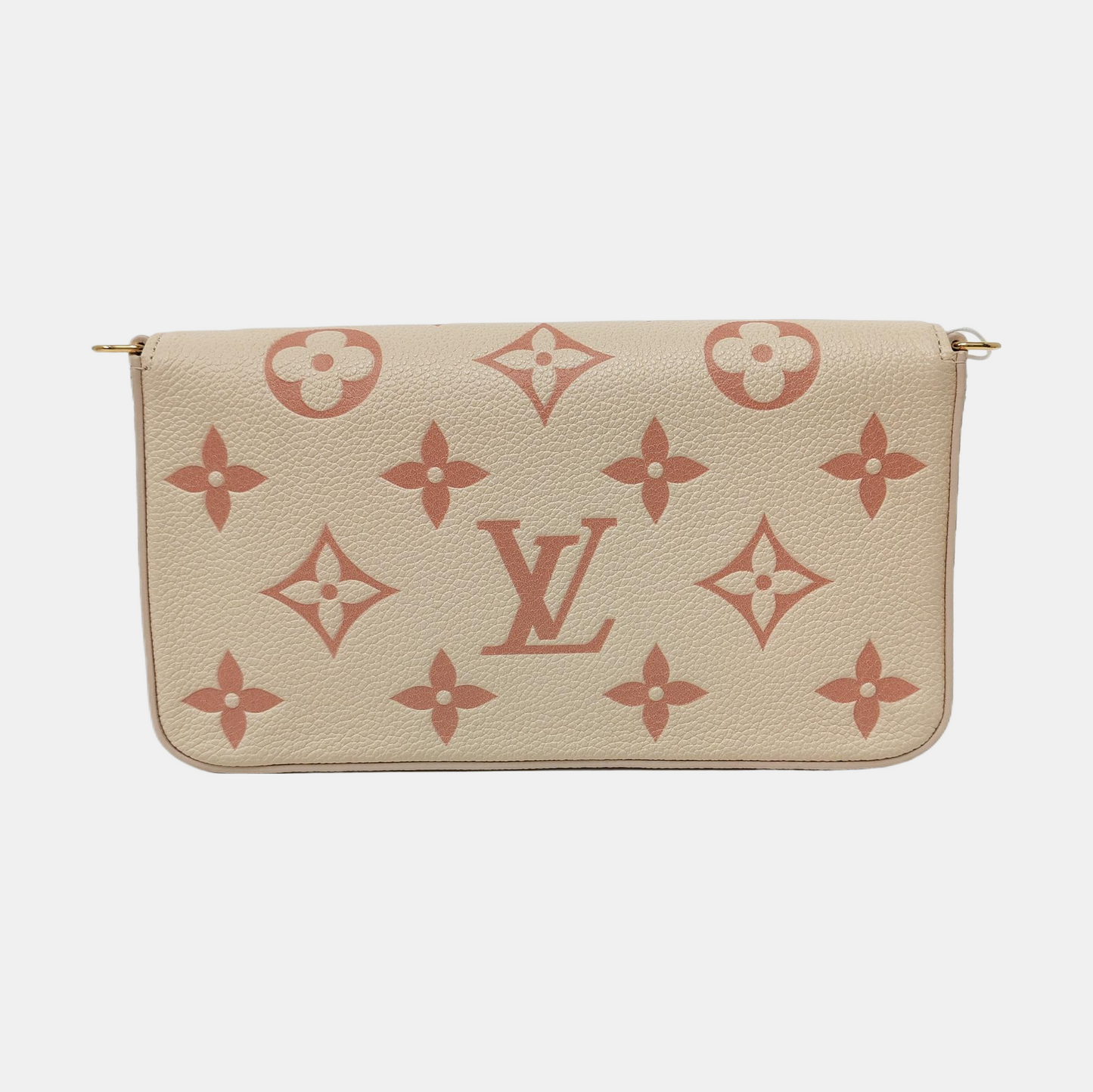 LOUIS VUITTON FÉLICIE Small White Leather Monogram Damier Ebene Crossbody Tote Shoulder Bag Golden Hardware Removable Shoulder Strap with Detachable Pocket-(SKU)-968236375