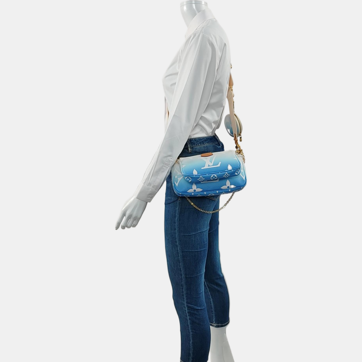 LOUIS VUITTON MULTI Blue Coated Canvas Monogram Five in One Crossbody Bag Shoulder Bag Gold Hardware Pockets 2 Removable Straps-(SKU)-968235817