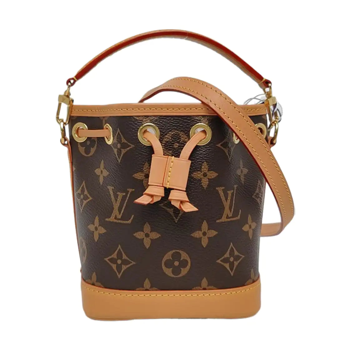 LOUIS VUITTON NOÉ Nano Brown Coated Canvas Monogram Bucket Bag Crossbody Handbag Single Shoulder Bag Removable Strap Gold Hardware 2 Removable Straps-(SKU)-968563744