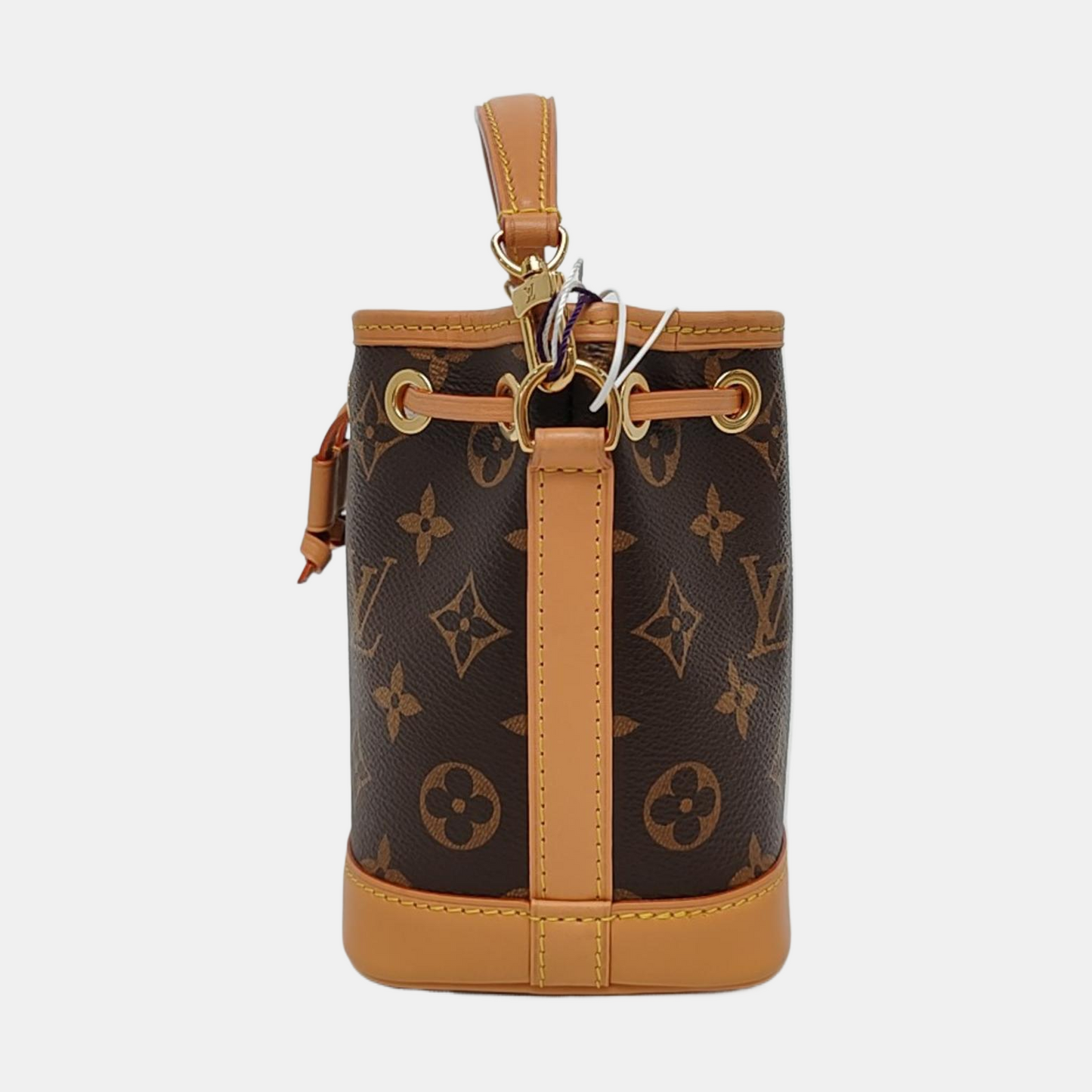 LOUIS VUITTON NOÉ Nano Brown Coated Canvas Monogram Bucket Bag Crossbody Handbag Single Shoulder Bag Removable Strap Gold Hardware 2 Removable Straps-(SKU)-968563744