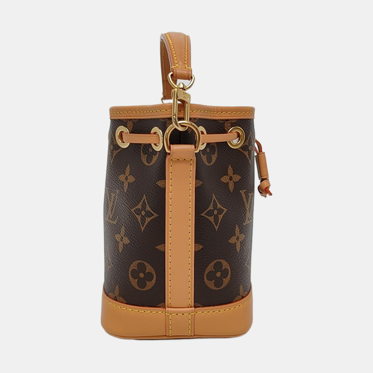 LOUIS VUITTON NOÉ Nano Brown Coated Canvas Monogram Bucket Bag Crossbody Handbag Single Shoulder Bag Removable Strap Gold Hardware 2 Removable Straps-(SKU)-968563744