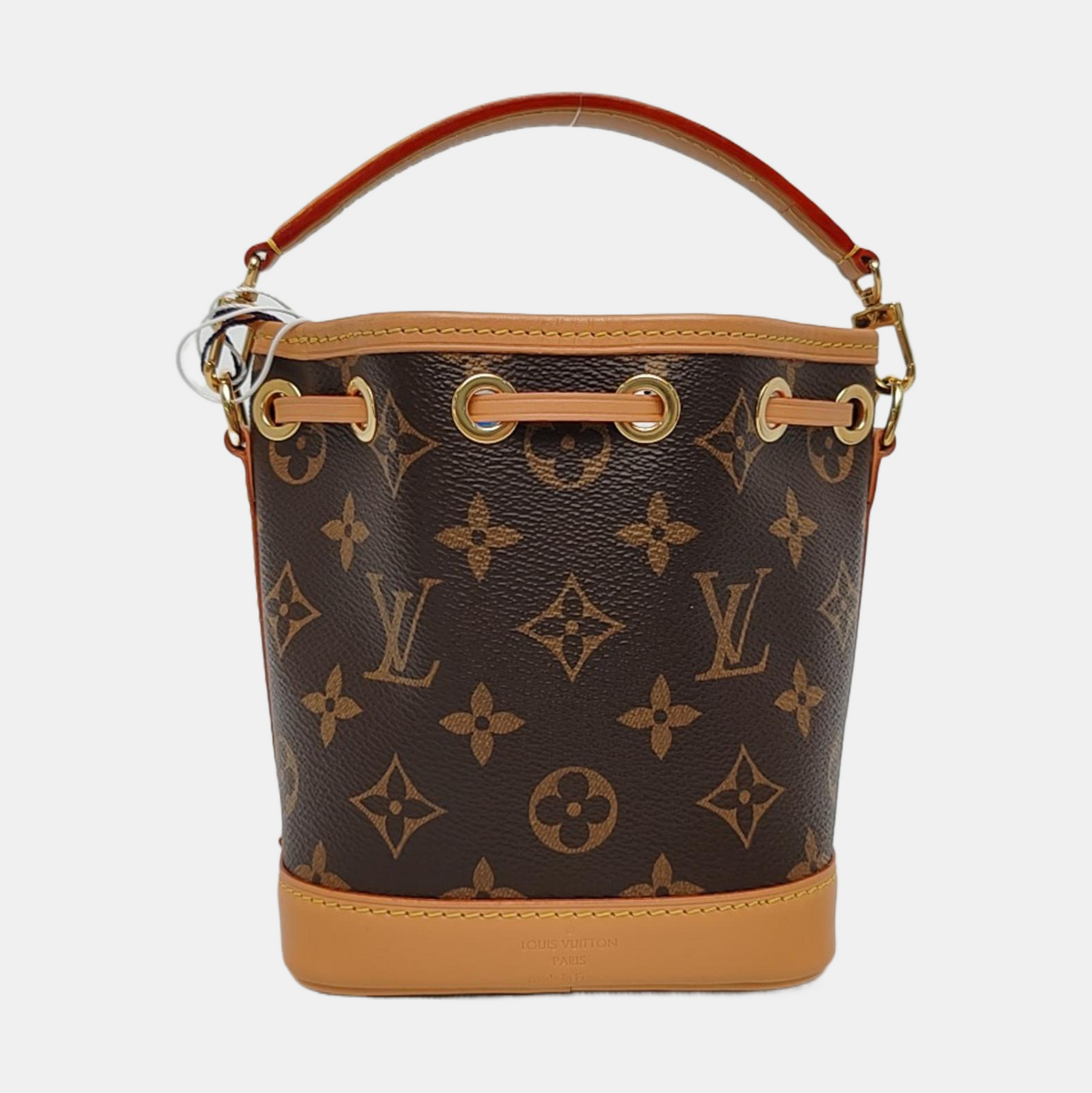 LOUIS VUITTON NOÉ Nano Brown Coated Canvas Monogram Bucket Bag Crossbody Handbag Single Shoulder Bag Removable Strap Gold Hardware 2 Removable Straps-(SKU)-968563744