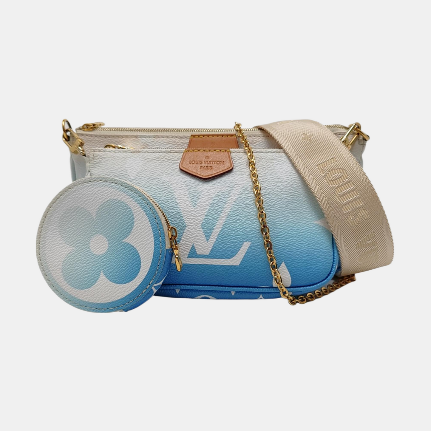 LOUIS VUITTON MULTI Blue Coated Canvas Monogram Five in One Crossbody Bag Shoulder Bag Gold Hardware Pockets 2 Removable Straps-(SKU)-968235817