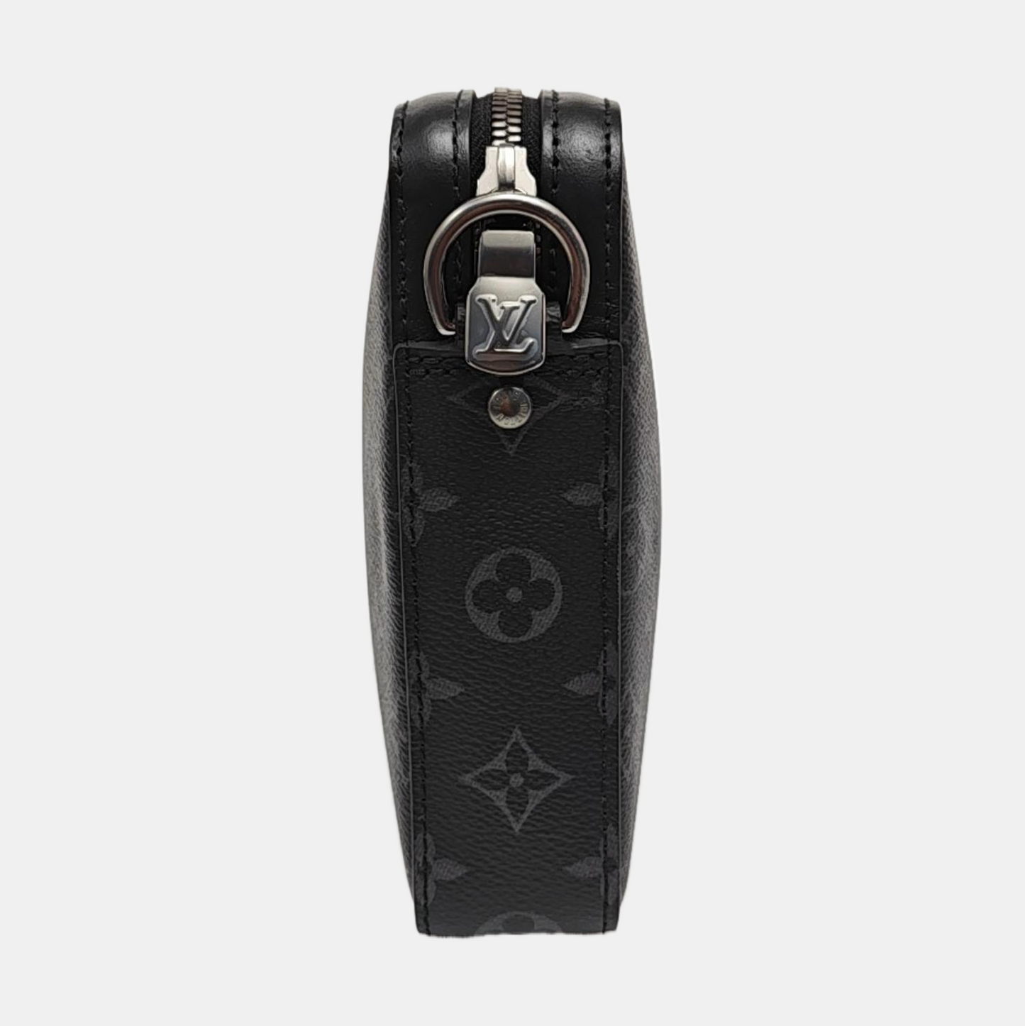 LOUIS VUITTON TRIO Gray Coated Canvas Monogram Messenger Bag Black Samurai Crossbody Bag Shoulder Bag Silver Hardware Pockets Removable Strap-(SKU)-968551162