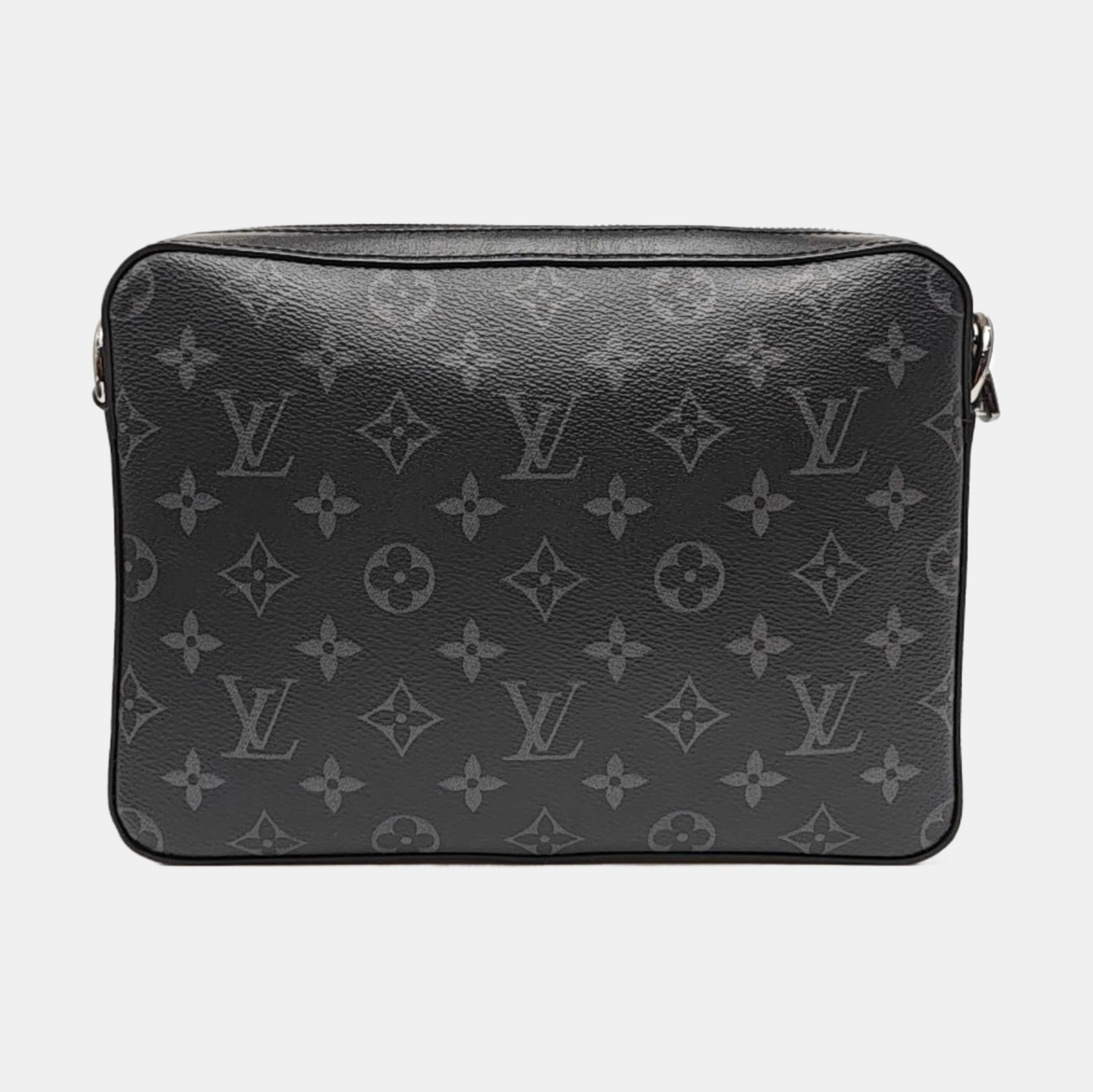 LOUIS VUITTON TRIO Gray Coated Canvas Monogram Messenger Bag Black Samurai Crossbody Bag Shoulder Bag Silver Hardware Pockets Removable Strap-(SKU)-968551162